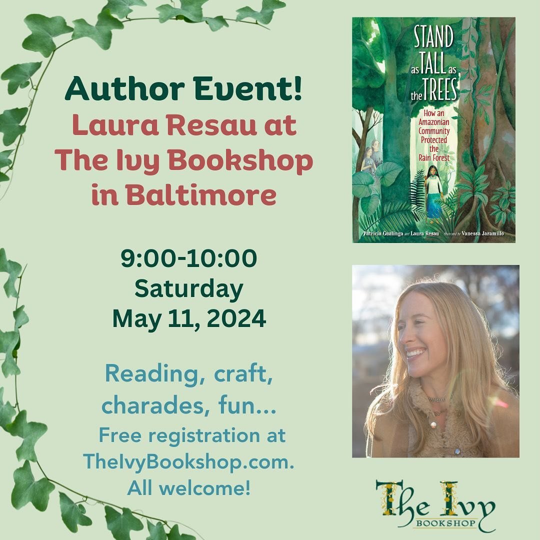 Maryland friends!! 👋 I would love to see you at my book event for *Stand as Tall as the Trees* at the Ivy bookshop on Saturday, May 11, at 9 o&rsquo;clock. 📚🥰🌳 

It will be lots of fun&mdash; and family friendly! The event will be in their beauti