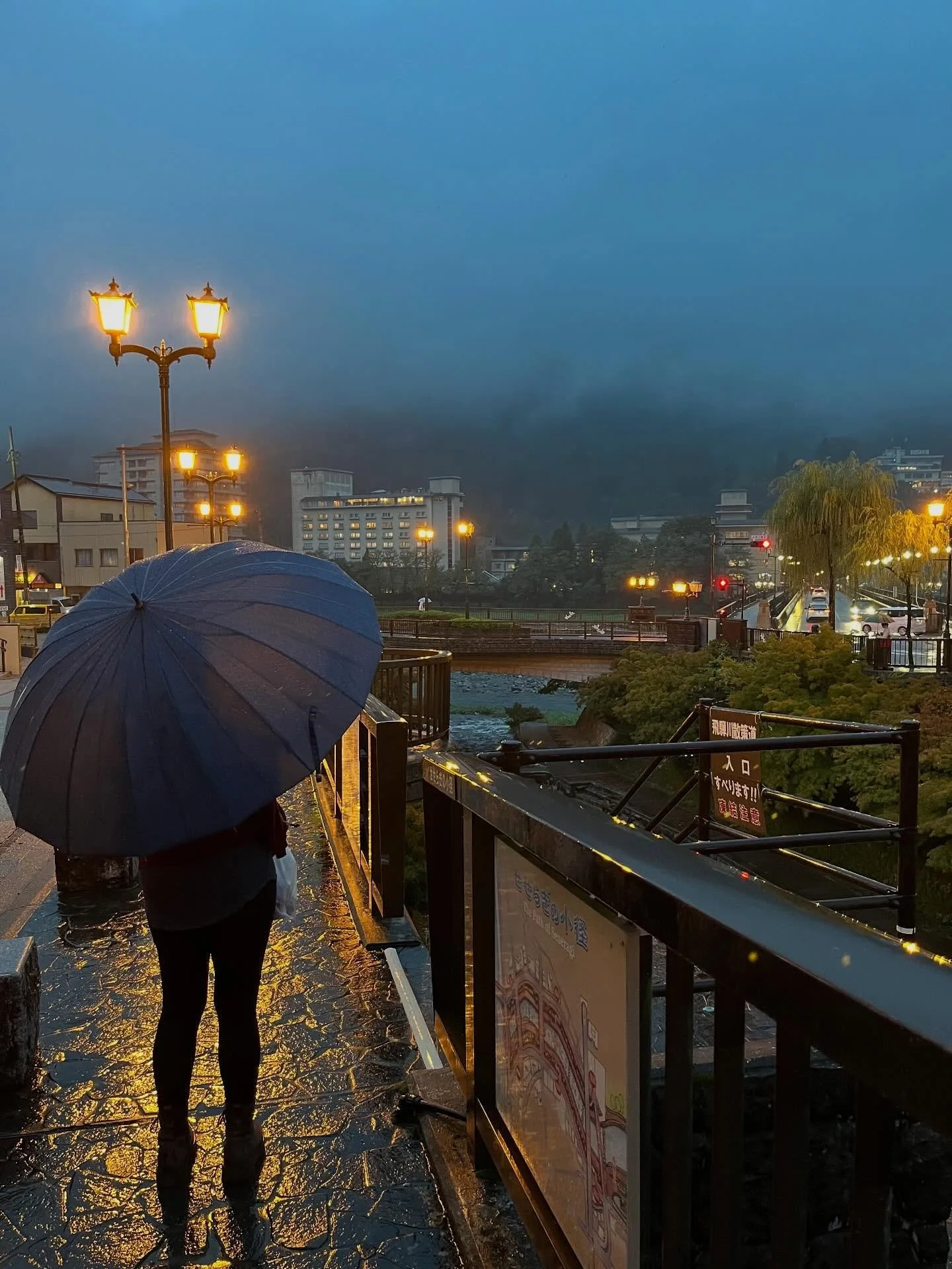 The hot springs mountain town of Gero Onsen was incredibly atmospheric in the rain and mist... 💧☂️There are hot springs all around town, including one at a pudding shop. 🥰 We ate Matcha pudding and soaked our feet in the hot spring&hellip; such a q