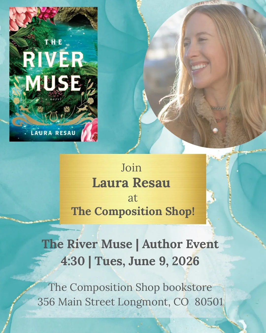 Longmont friends! I'm so excited to visit this cute bookstore for the first time&hellip; Join me at the Composition Shop on Tuesday, June 9 at 4:30 for an author chat about The River Muse! 🩵📖🪉

Pre-order your book there so that it's ready for you!