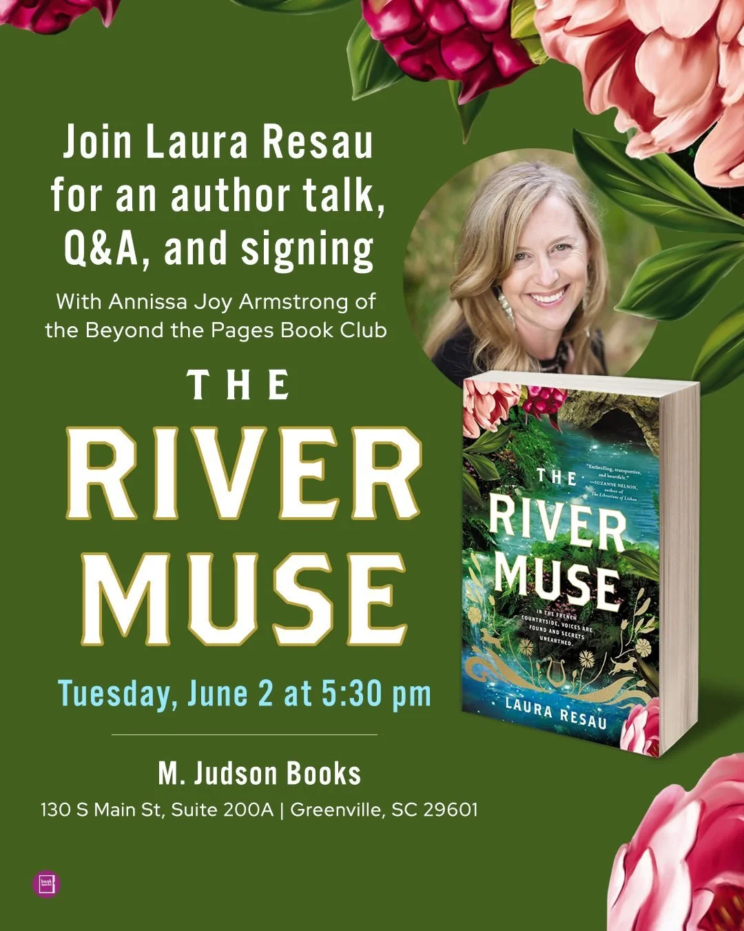 Hello my friends! Who lives in the Greenville, South Carolina area? Who has friends or family there? 💫🥰 I would be so thrilled to see you all in person at my event at M. Judson Books on Tuesday, June 2, at 5:30 to celebrate the release of The River