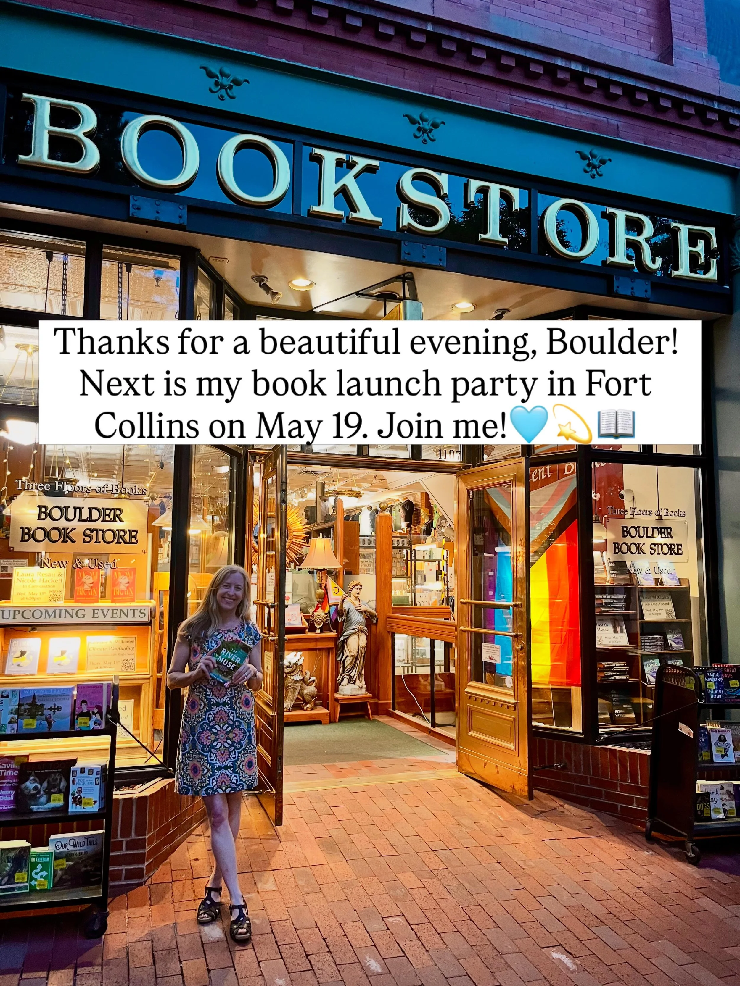 Thank you so much to everyone who came out to the Boulder bookstore last night for my event with Nicole! We had a blast!🎉💓🤗

Swipe to see my event schedule for The River Muse&hellip; Next comes my book launch party at the old town library in Fort 