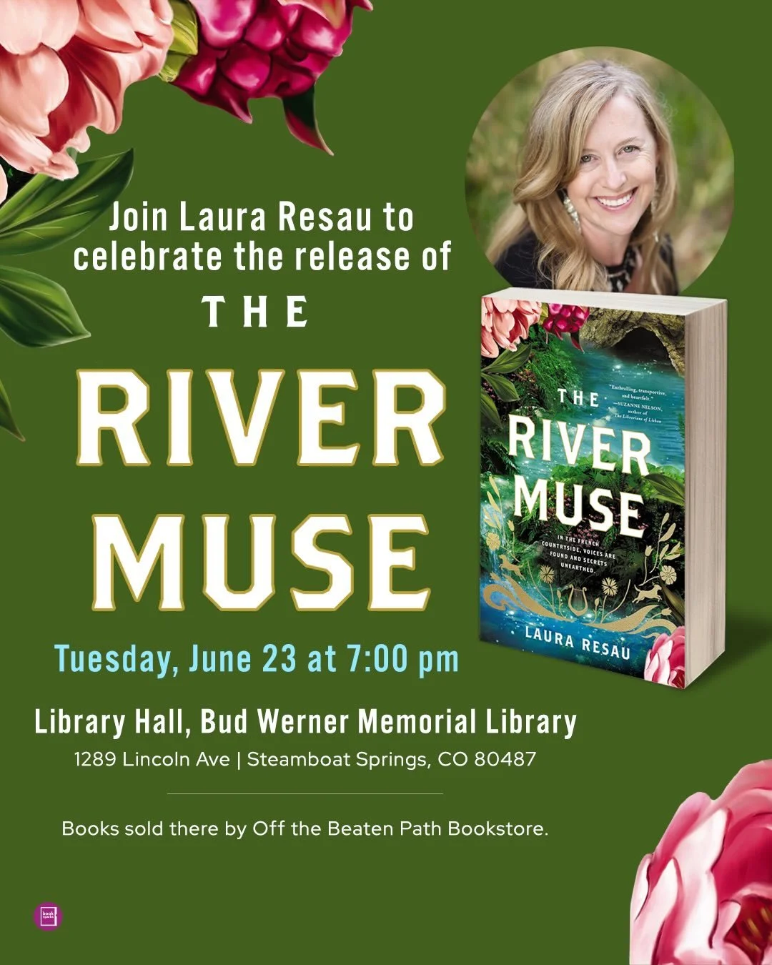 Heading to my very favorite mountain town in a few days for this River Muse event! ⛰️ Steamboat Springs, I'll see you on Tuesday, June 23, at 7 o'clock in Library Hall of the Bud Werner Memorial Library. Books will be sold there by the fabulous Off t
