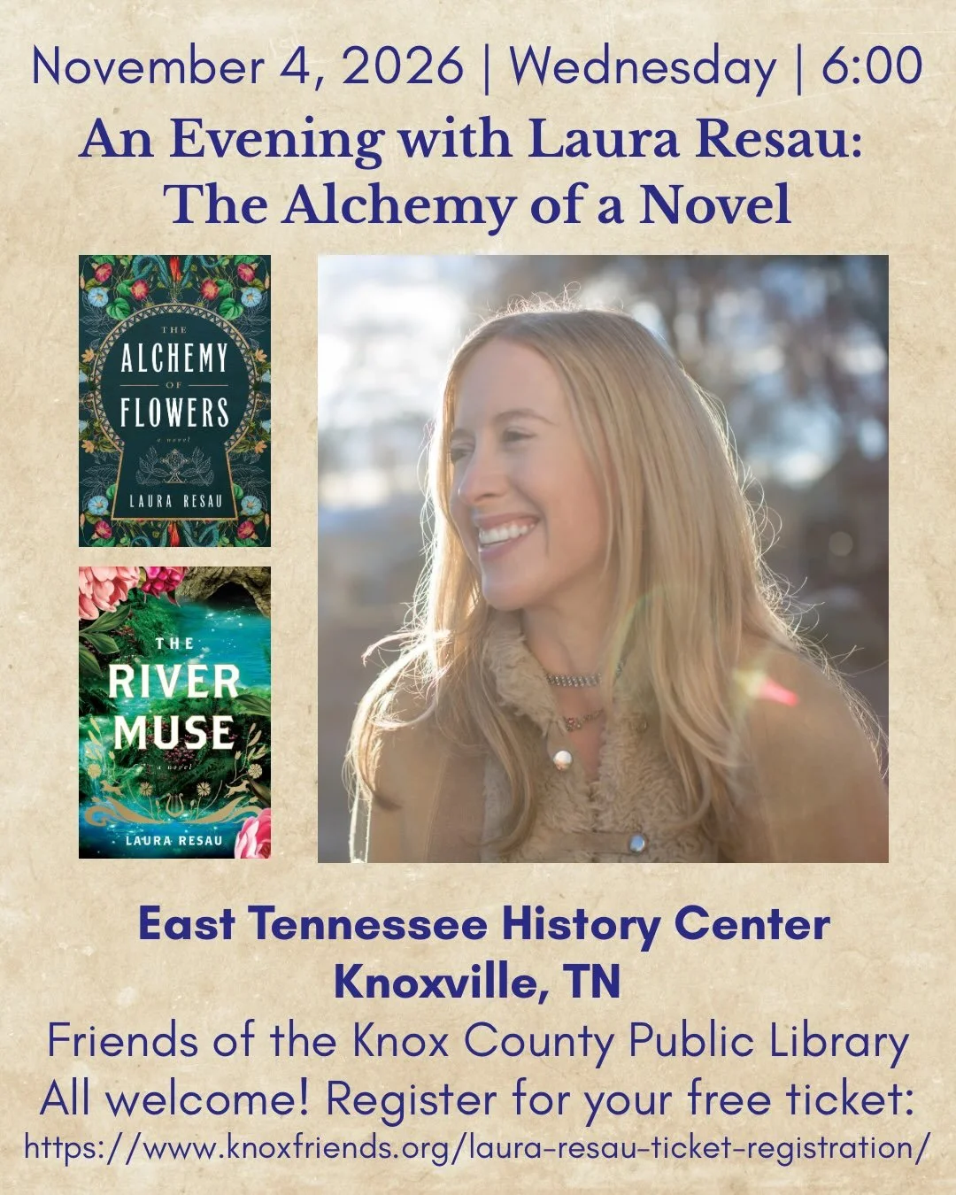 Do you have friends or family in the Knoxville, Tennessee area? Better yet, are *you* from there? I'd love to see you all at this event coming up in a few weeks, on November 4, at 6 o'clock, sponsored by the Friends of the Knox County Public Library.