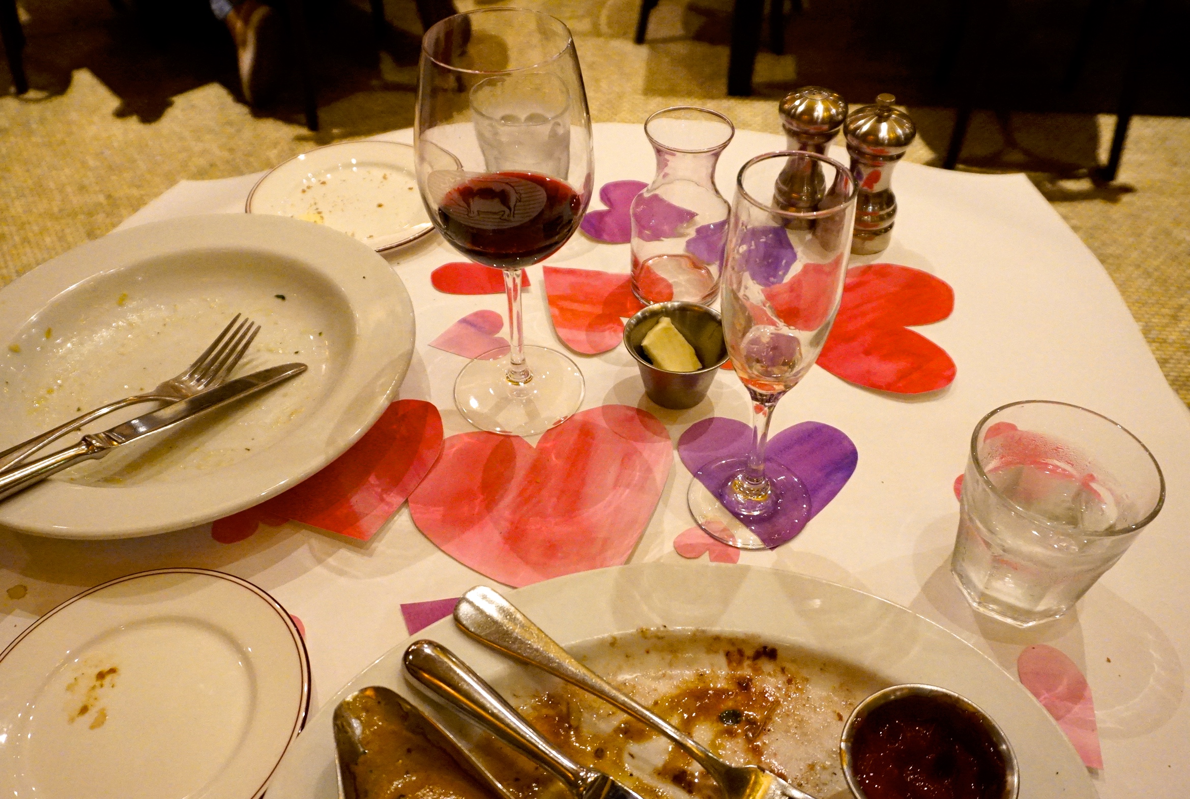 Post dinner shot. The hearts moved around a little but never 'got in the way'. 