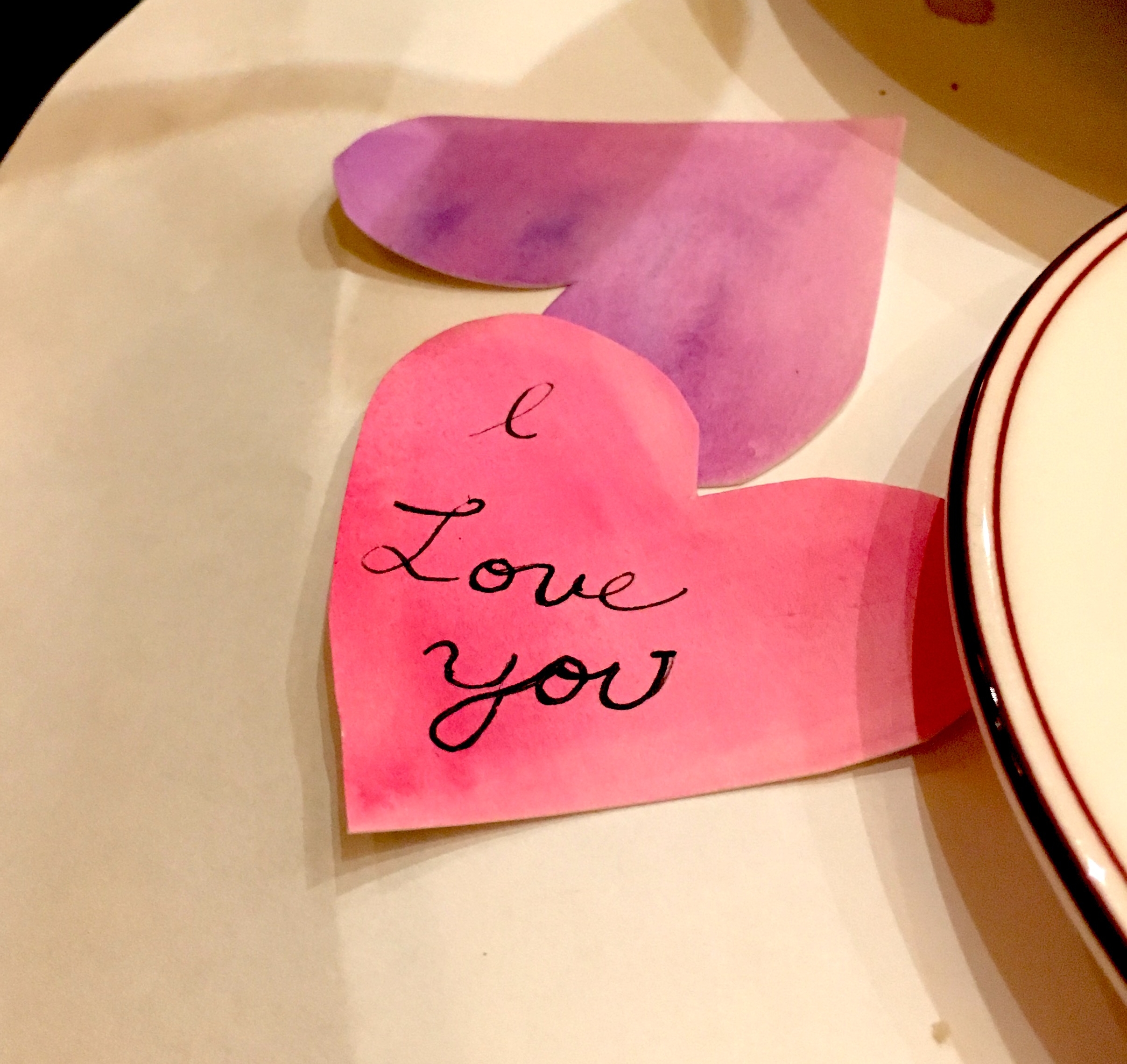 Sweet love notes written on the hearts during dinner. 