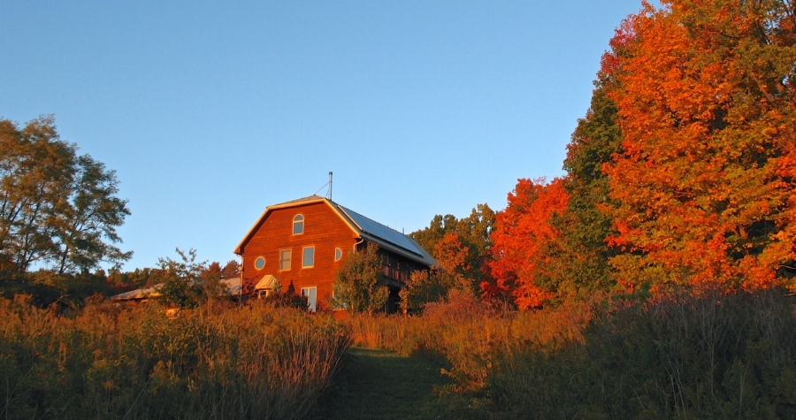Our solar-powered house, bathed in evening light on an October day