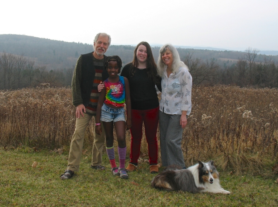 The whole family on one of the trails on our land on an unusually warm December day