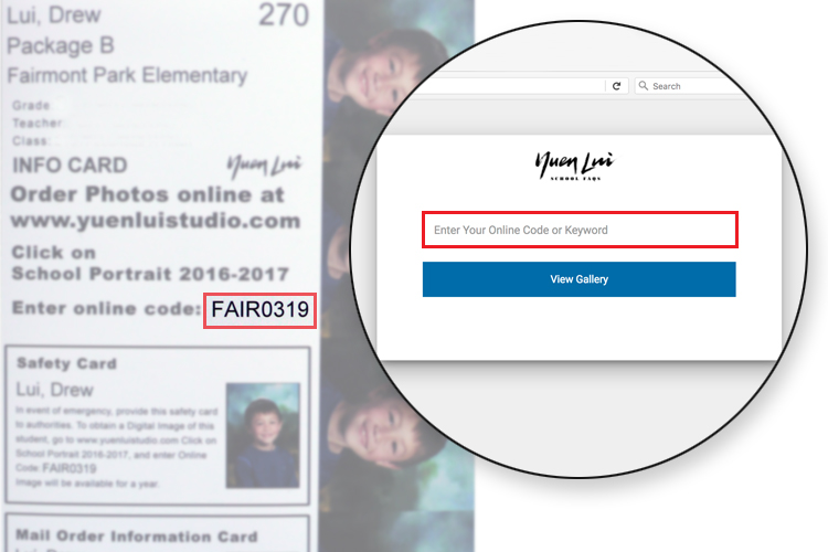 Enter the Online Code which can be located on your portrait info card