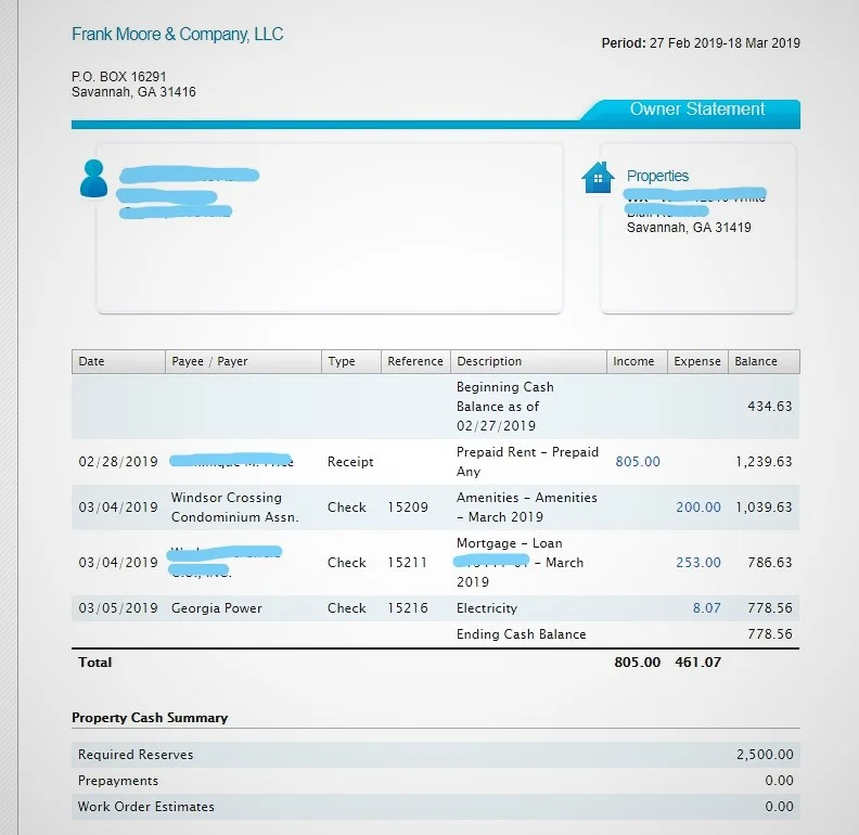 Frank Moore & Company - Owner Statement Overview