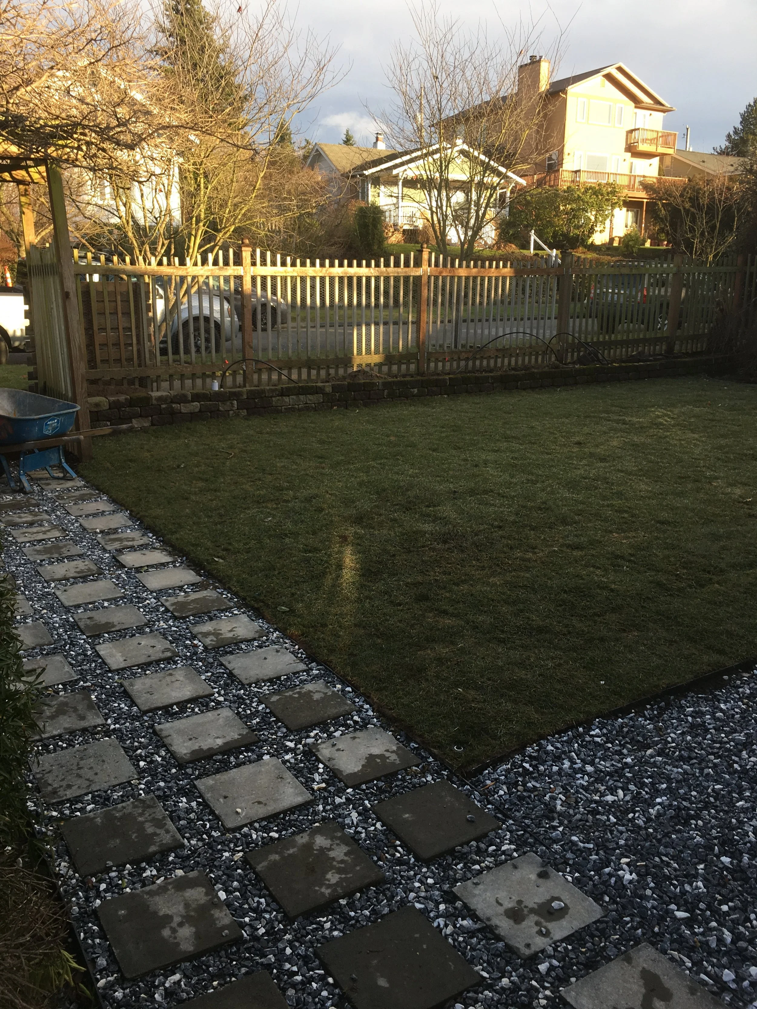 New sod, walkway and irrigation