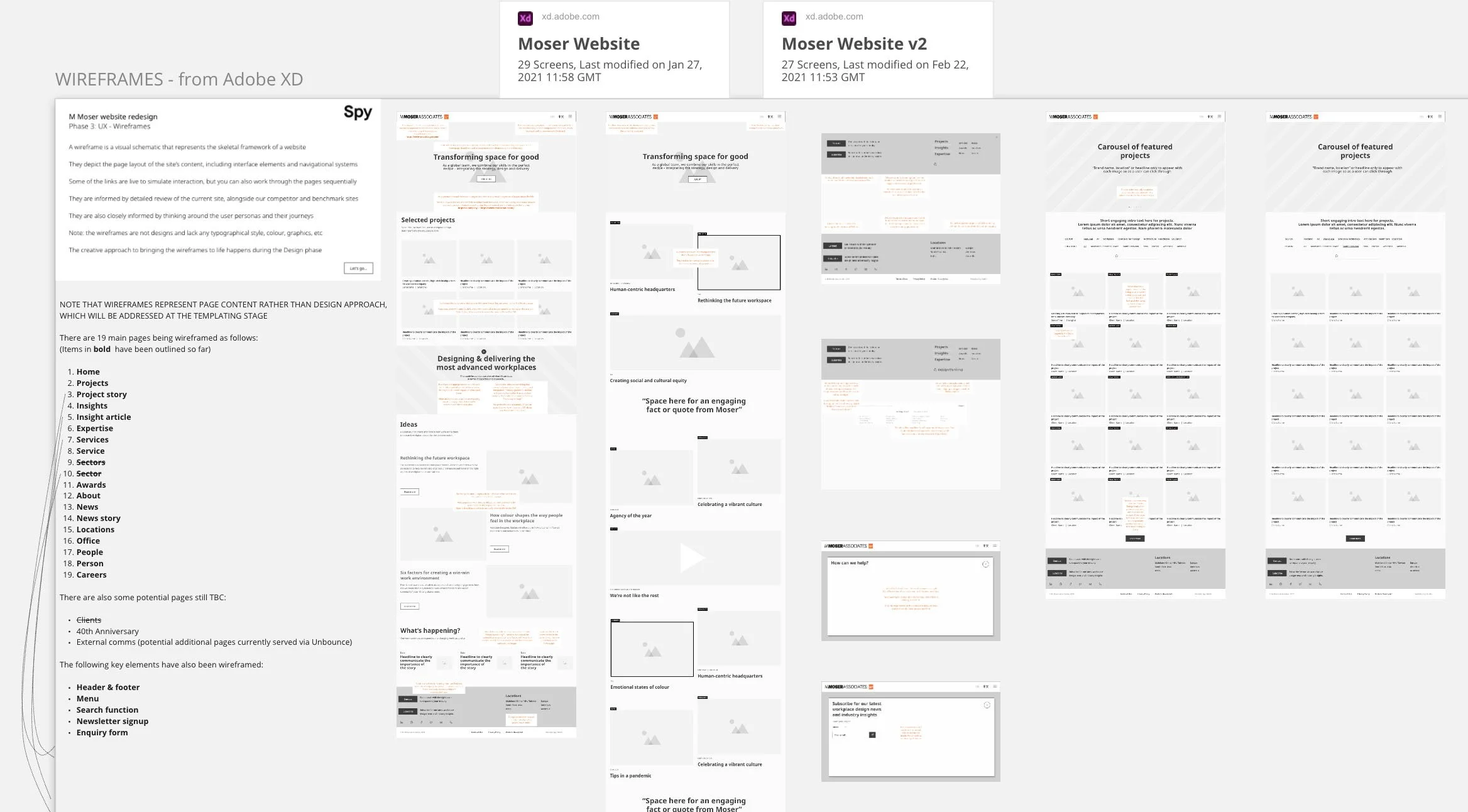 Website wireframes