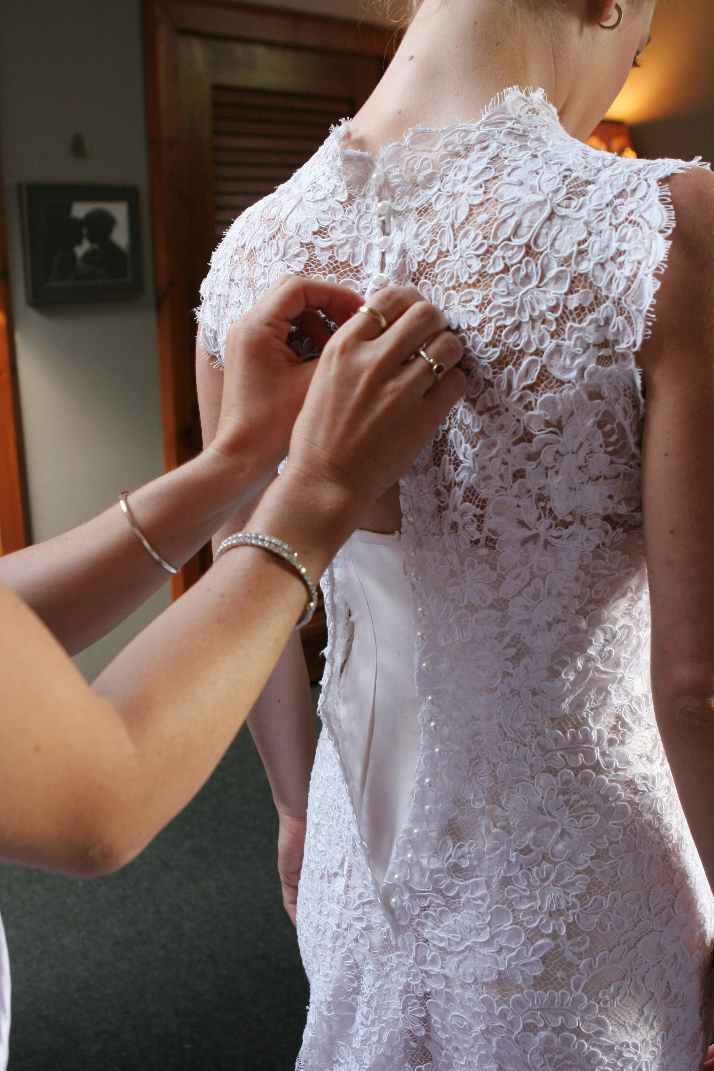 Fitted Alencon Lace Gown with Pink Sash