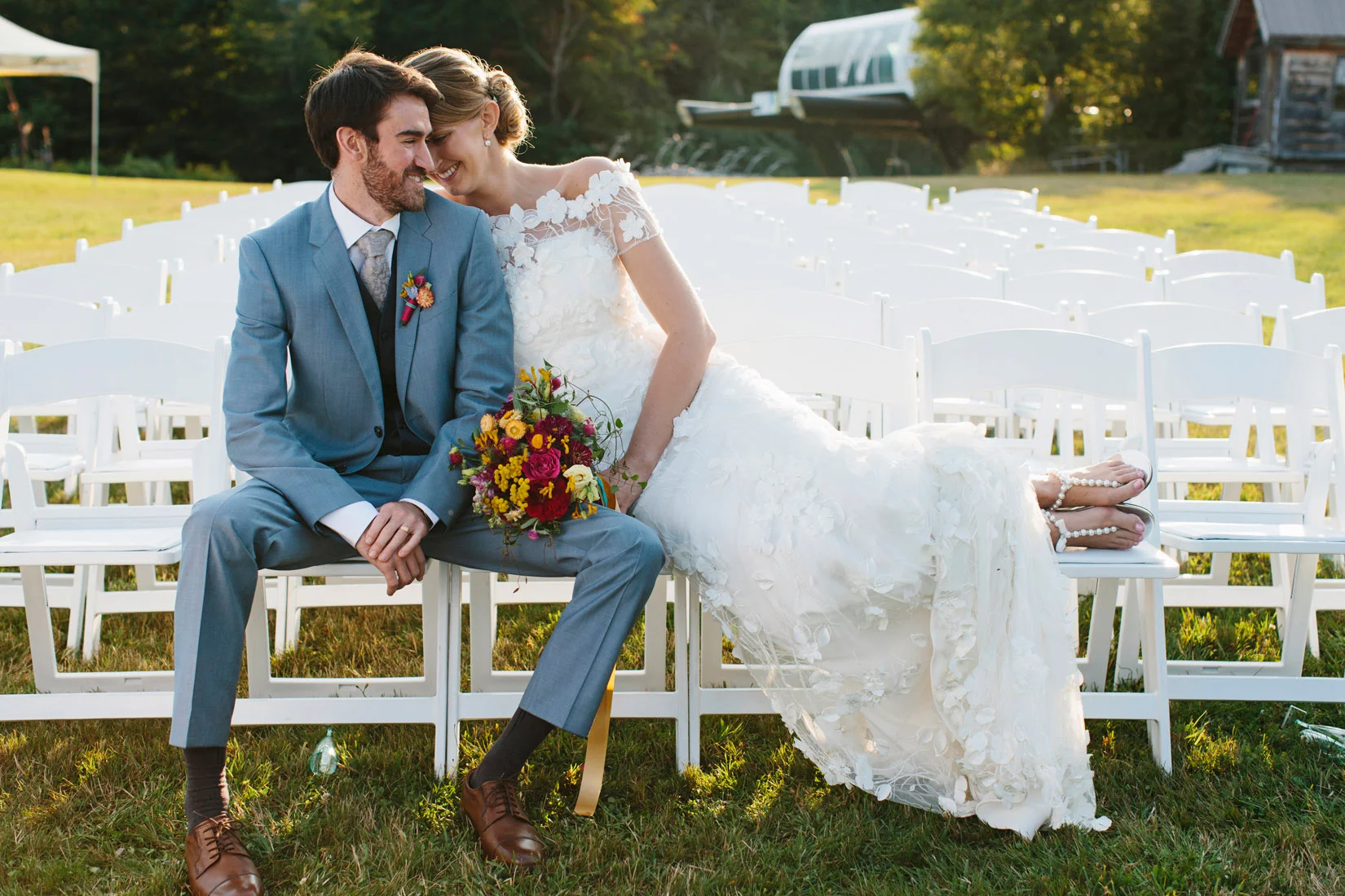 Wedding Gown and Jacket of Embroidered Netting