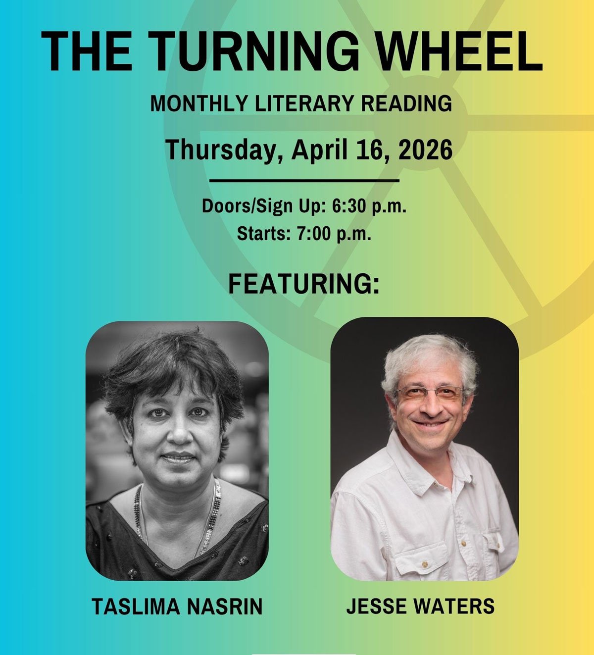 The Turning Wheel presents Taslima Nasrin &amp; Jesse Waters