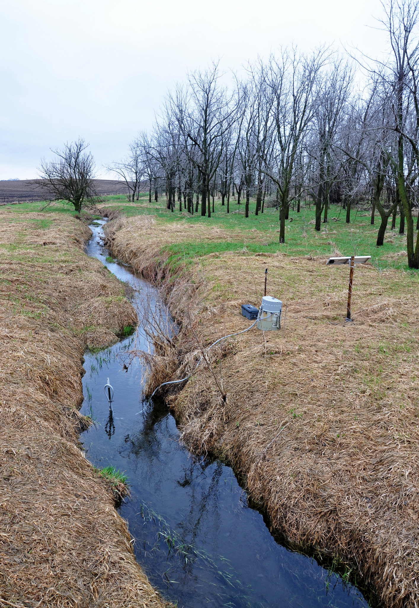 The Iowa Department of Natural Resources uses an automated water quality monitoring system along a stream in Sac County, Iowa.