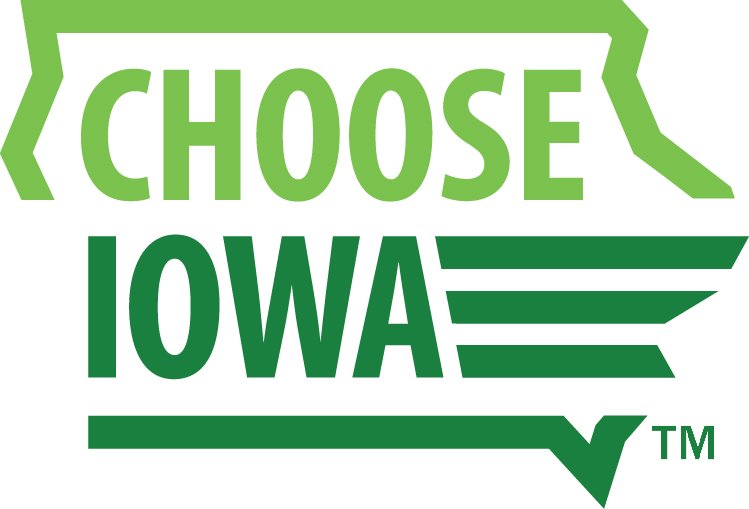 Choose Iowa logo in shape of state of Iowa with dual green coloring.