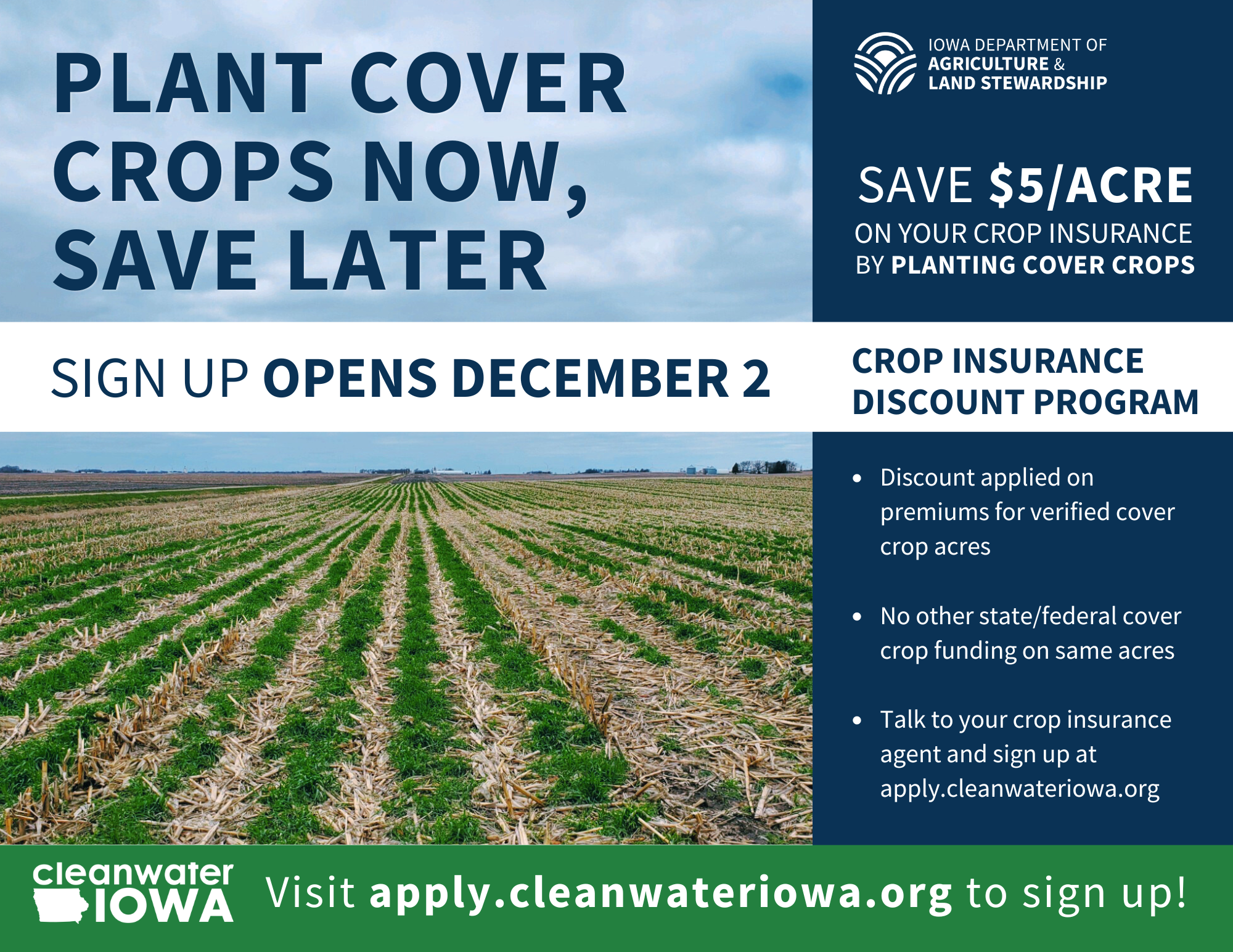 Plant Cover Crops Now and Save This Winter 10-18-2024 — Clean Water Iowa