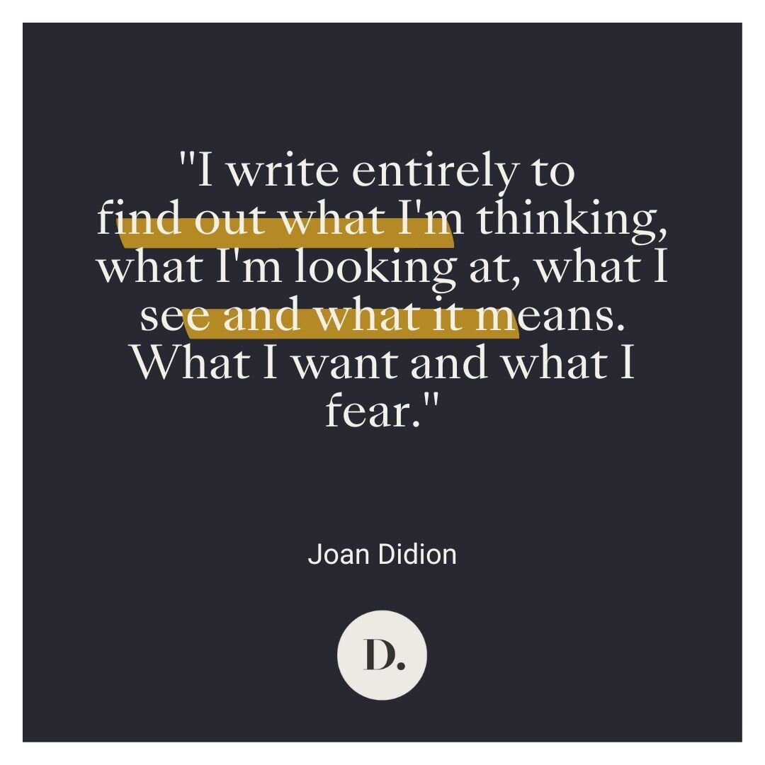 Came across a screenshot of this Joan Didion quote while clearing out my archived photos. Sometimes pieces of wisdom come at you at just the right time. And this gem reminded me about why I write.⁠
⁠
I'm writing @crammingfortheapocalypse exactly beca