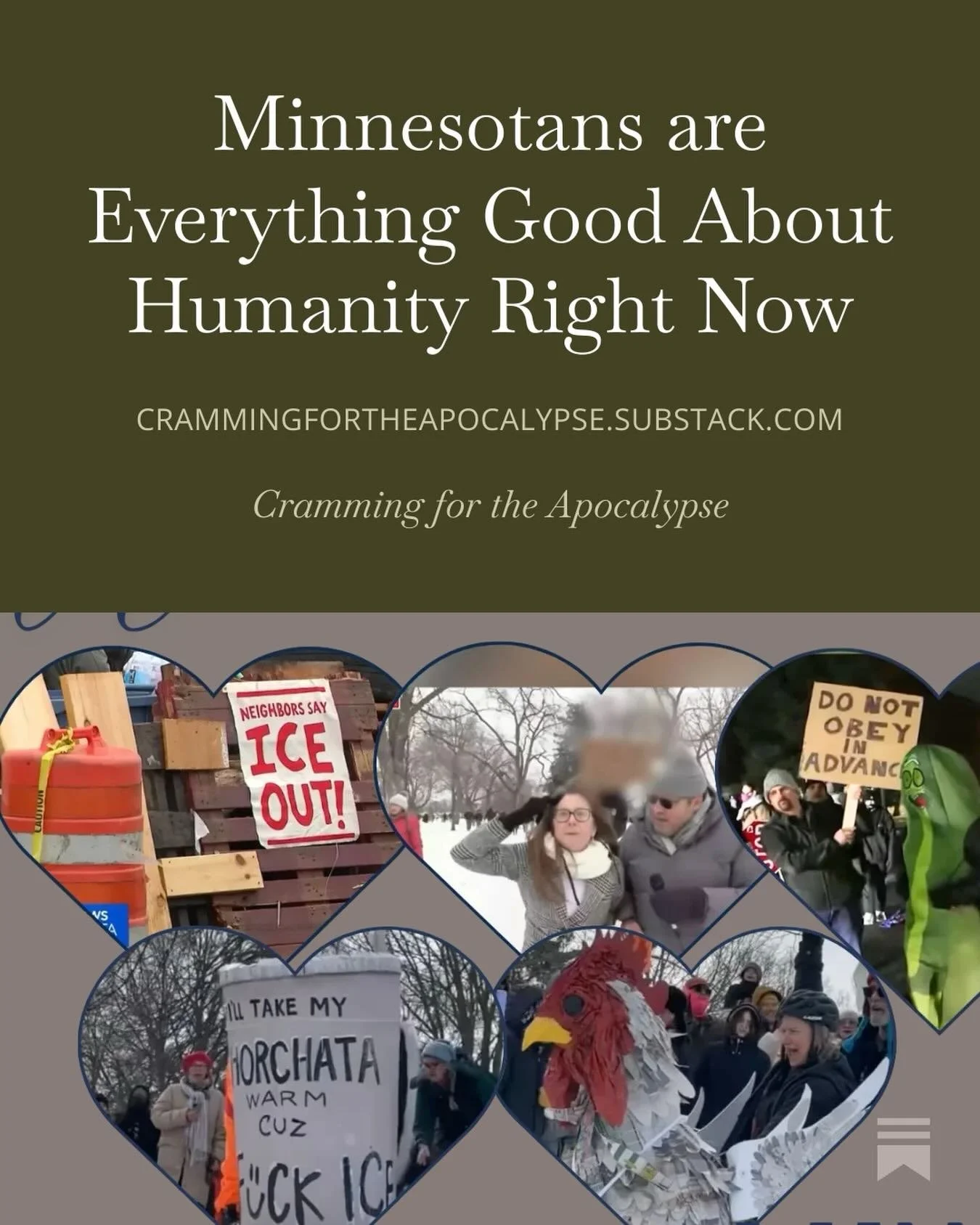 Last week I wrote about how inspiring and incredible Minnesotans are in the face of occupation. You can read it at the link in bio.!

Tomorrow&rsquo;s post is all about what we can learn from Minnesotans and how WE ALL get involved in this resistance