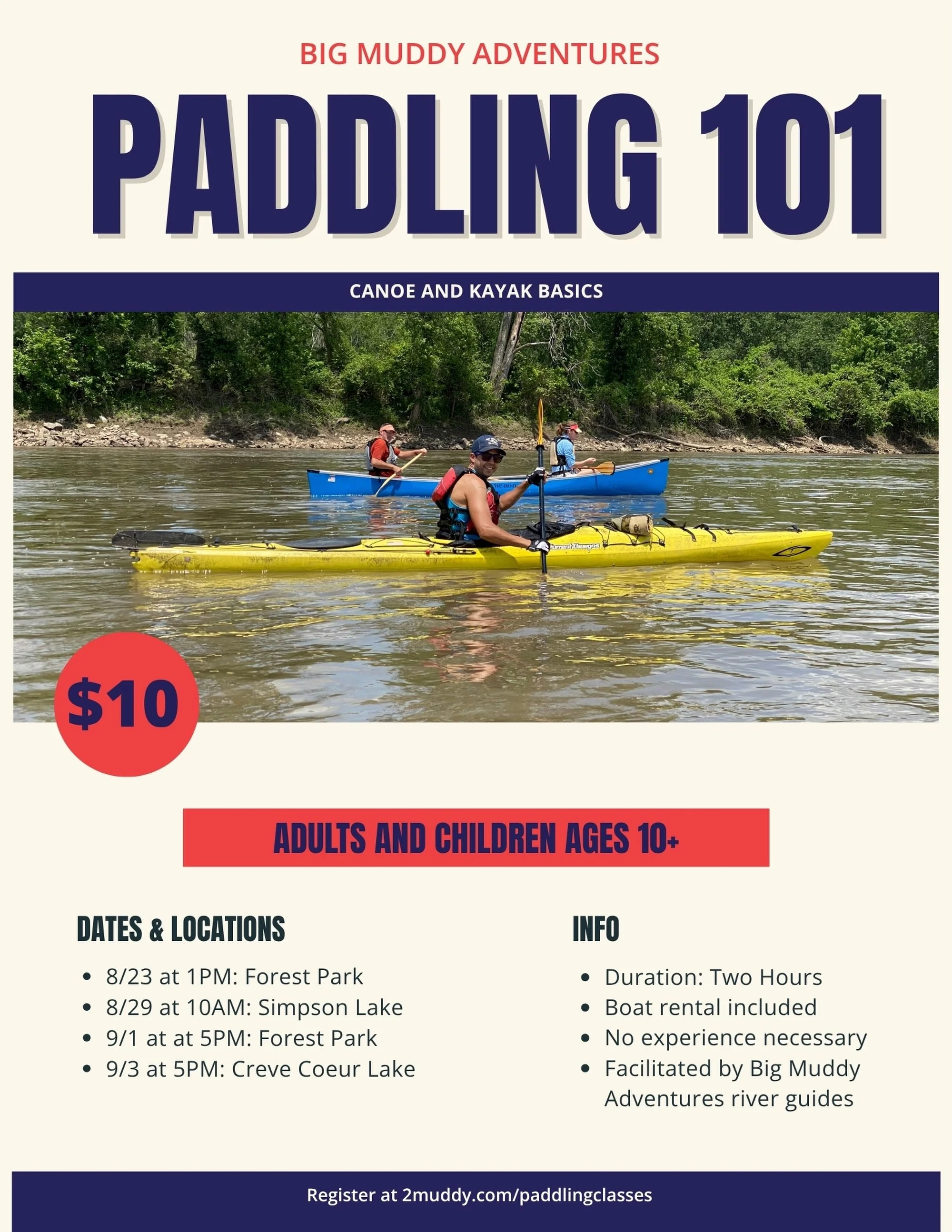 Looking to get into paddling? Look no further! Our Paddling 101 classes are where you want to be. 

This event is held at Forest Park, Simpson Lake, and Creve Coeur Lake. 

Visit the link in our bio to learn more and sign up!