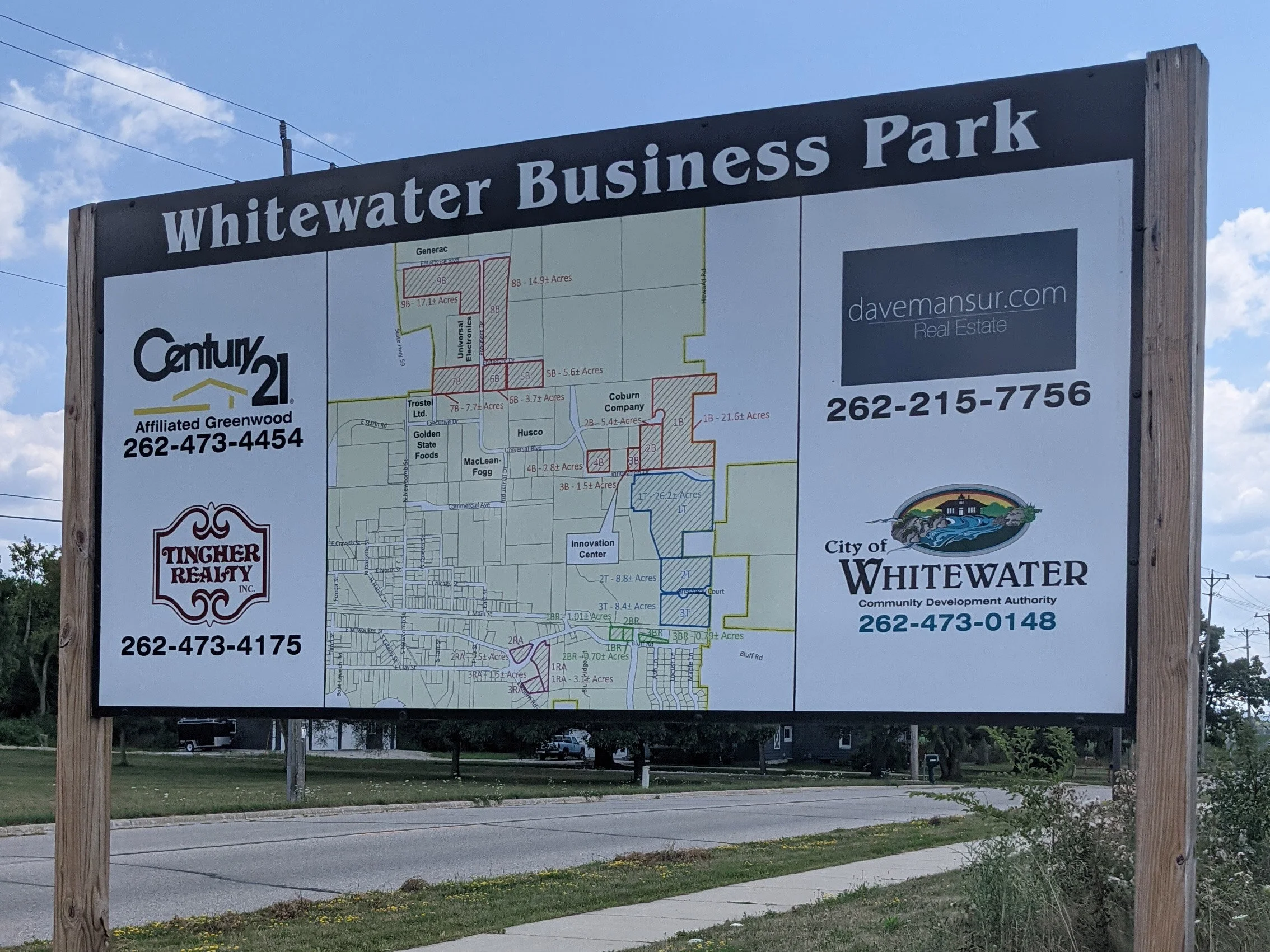 Whitewater Business Park Sign Showing Available Lots