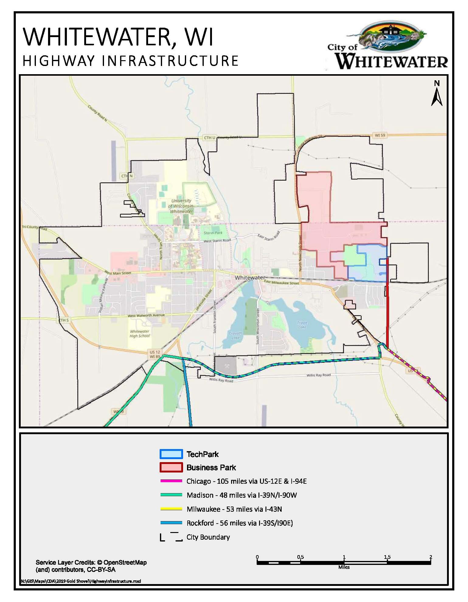 Map of Highway Infrastructure in Whitewater, WI