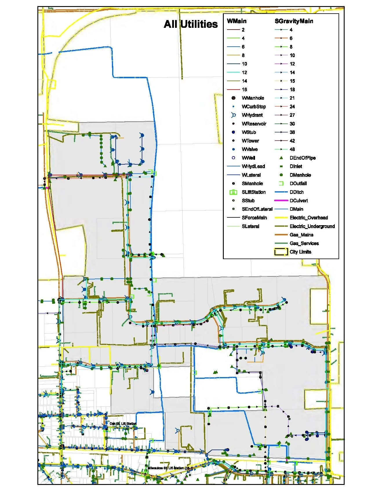 Map of all utilities in Whitewater WI 
