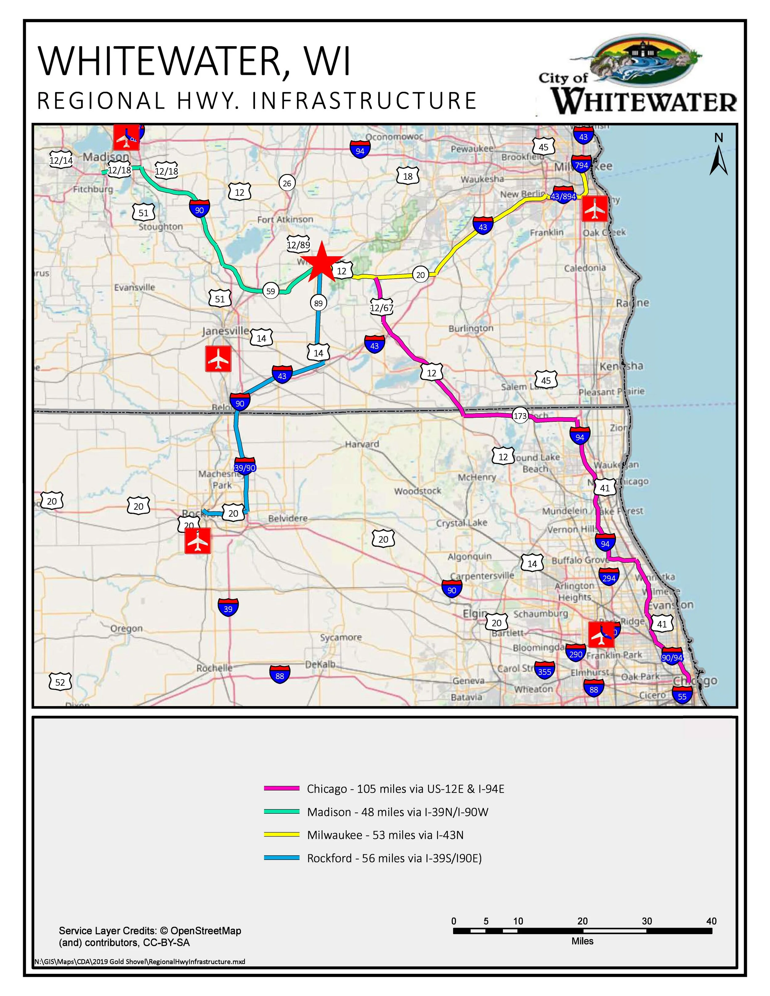 Map of Regional Highway Infrastructure in Whitewater WI