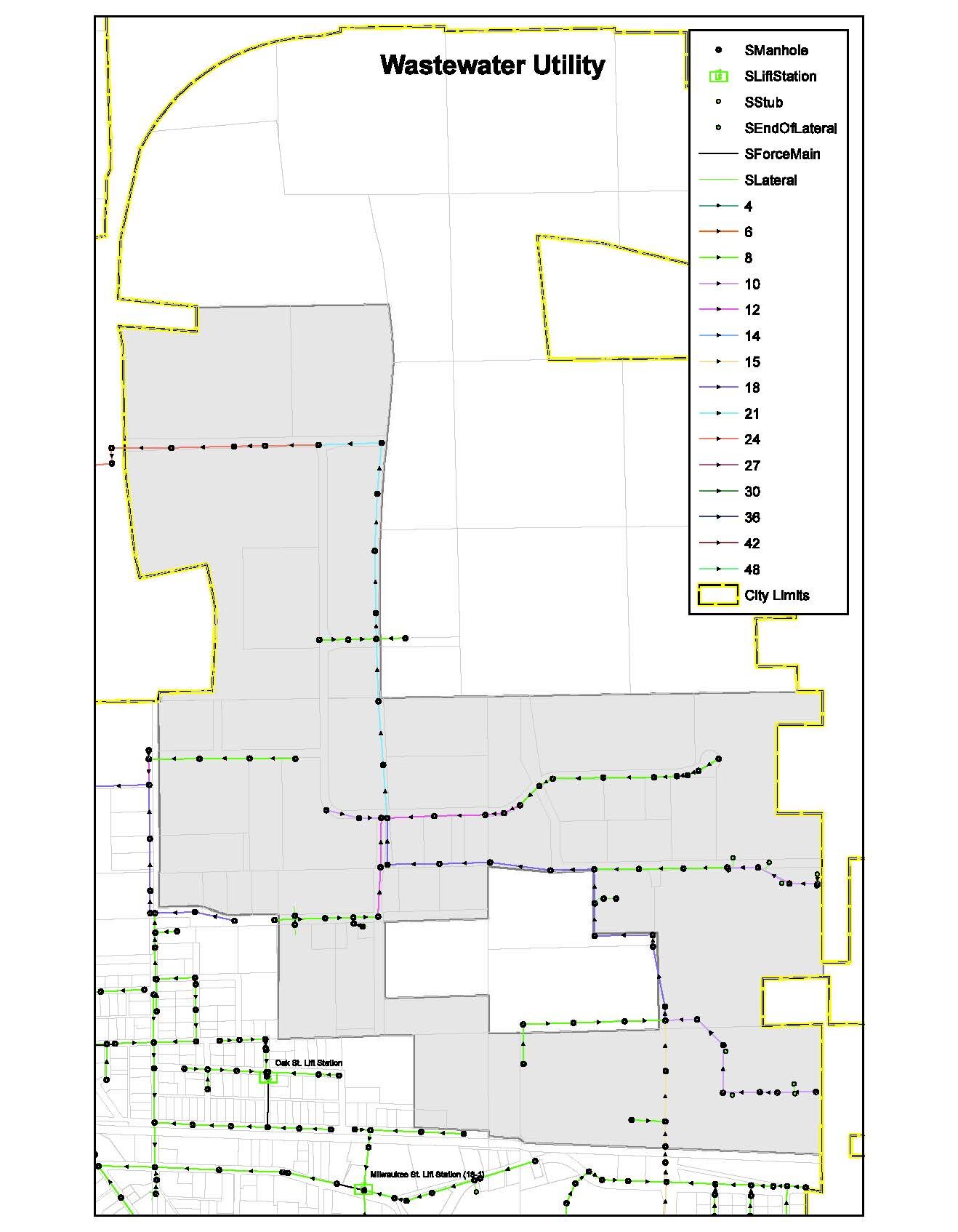 Map of Wastewater Utility in Whitewater WI