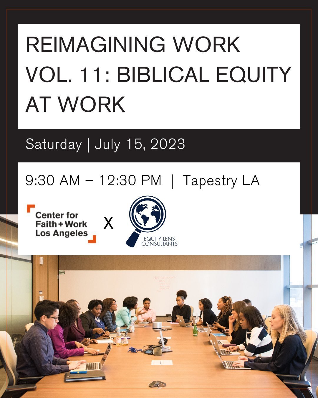 🚨ON SALE NOW 🚨 We are excited to co-host Reimagining Work Vol. 11: Biblical Equity at Work on Saturday July 15th at Tapestry LA in partnership with Myesha Reynolds from Equity Lens Consultants. This event is for anyone wanting to gain an understand