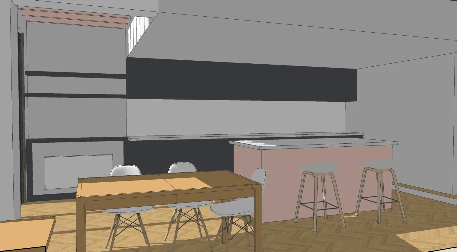 Sketch view of open plan kitchen