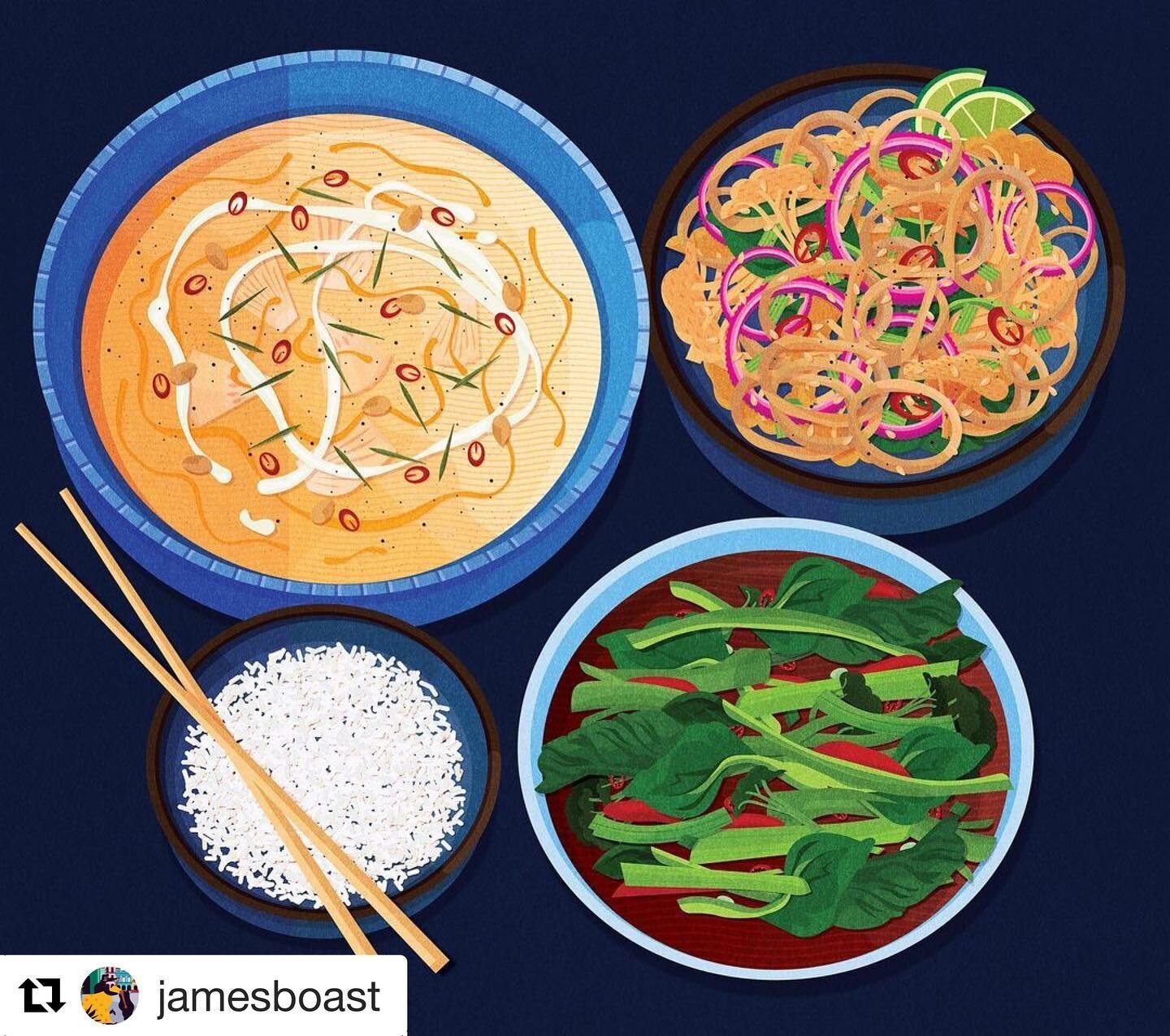 ᐯEGᗩᑎᑌᗩᖇY🌱
Loving this illustration of a few of our vegan 🇹🇭 dishes by @jamesboast 👌🏼

We&rsquo;re open and serving from 3x locations (E9, E11 &amp; IG8) for pick-up and home delivery.
Orders via @deliveroo (link in bio) with vegan options at th