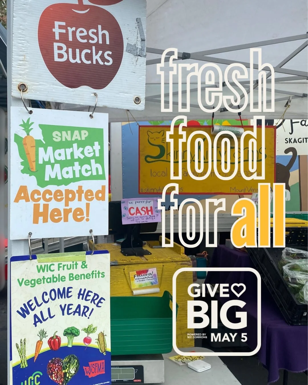 Fresh food should be for everyone.  When you GiveBIG to QAFM, your contribution will have DOUBLE the impact in our efforts to build a community-centered food system, where neighbors can bring home farm-fresh food and stretch their food benefits.  An 