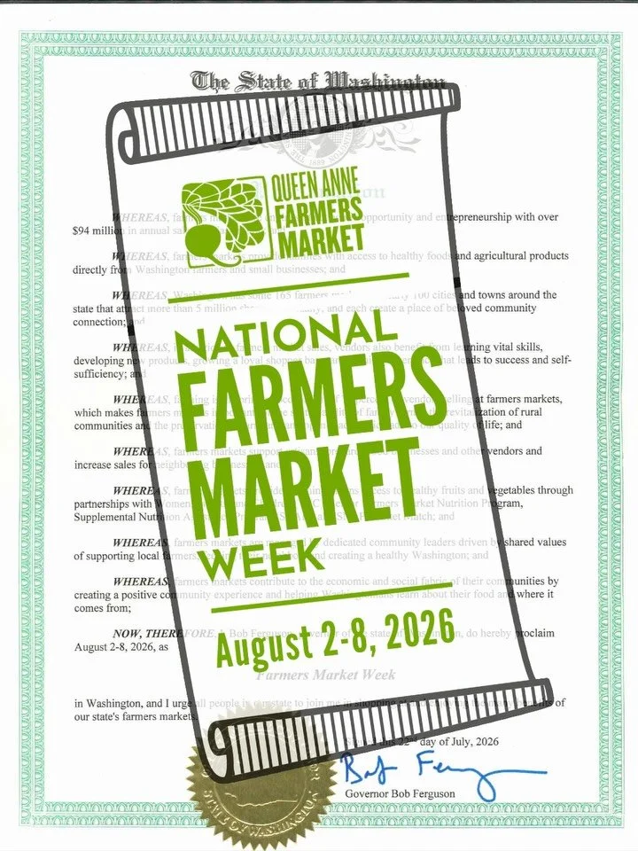 This week, Queen Anne Farmers Market celebrates National Farmers Market Week, an annual commemoration of the role markets play in our local economies and communities. 

Since our inception nearly 20 years ago, QAFM has held closely to our nonprofit m