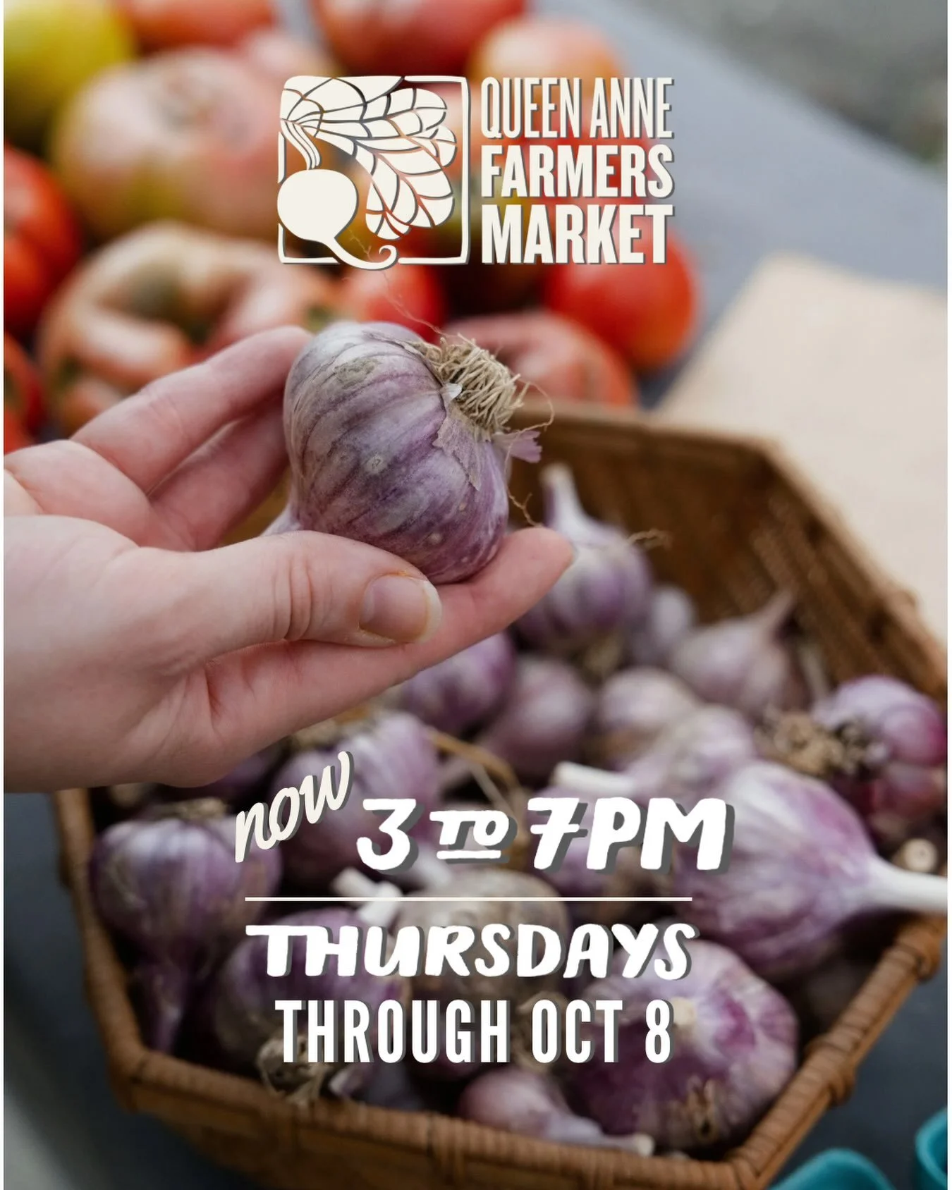 A reminder to all our loyal customers that starting this week, Queen Anne Farmers Market shifts to our Fall hours of 3-7pm.  As the days grow shorter and in keeping with tradition, QAFM will close a half hour earlier during these last few weeks of ou