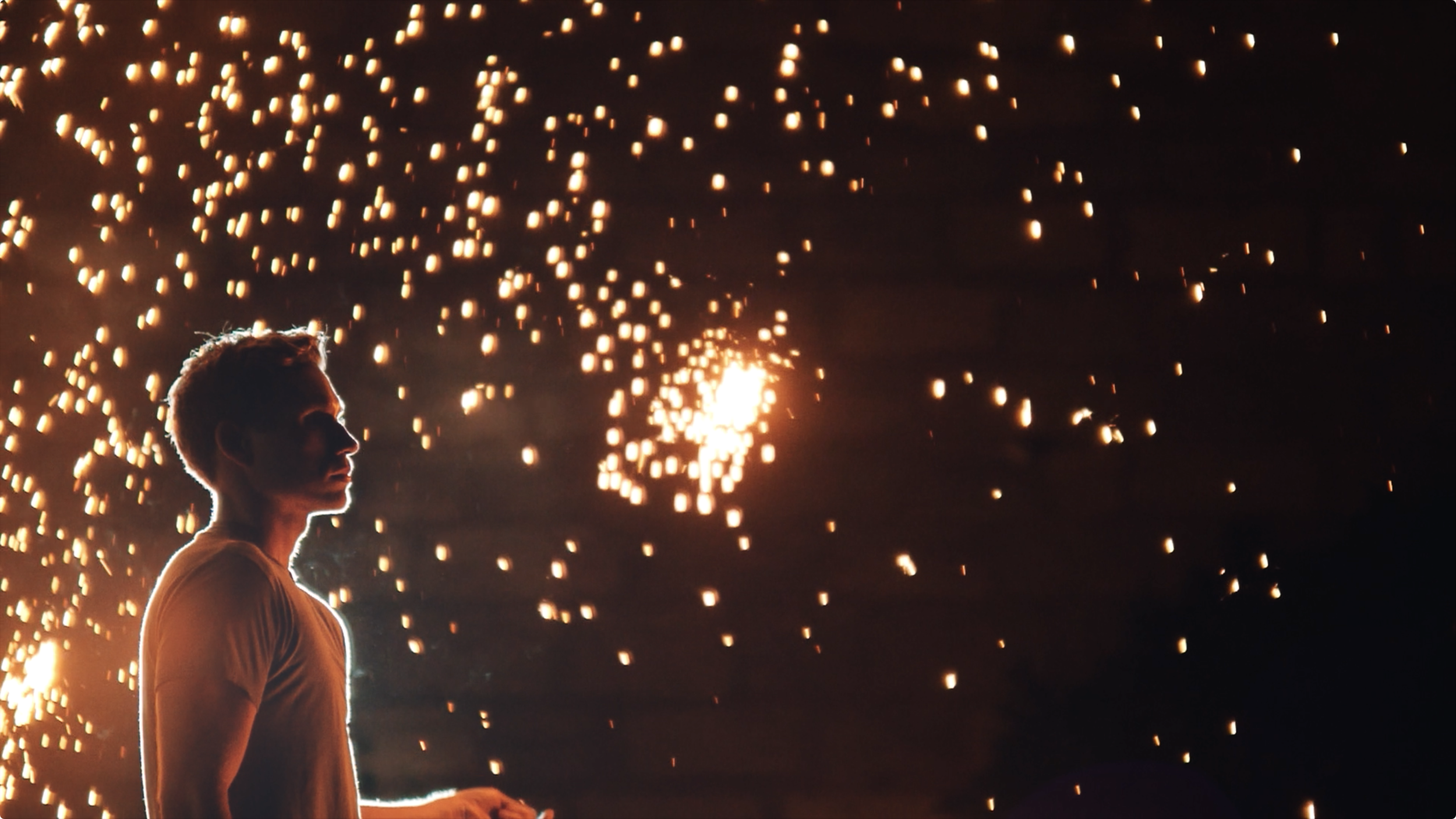 mid-action shot from our indie music video with a steel wool sparkler