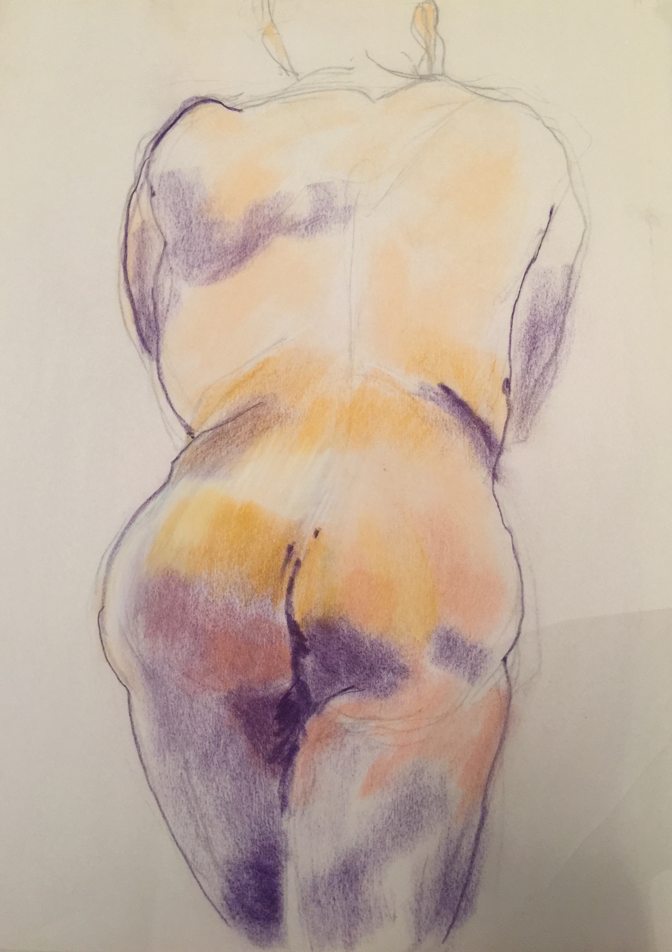 Pastel Figure Study: standing man rear view 