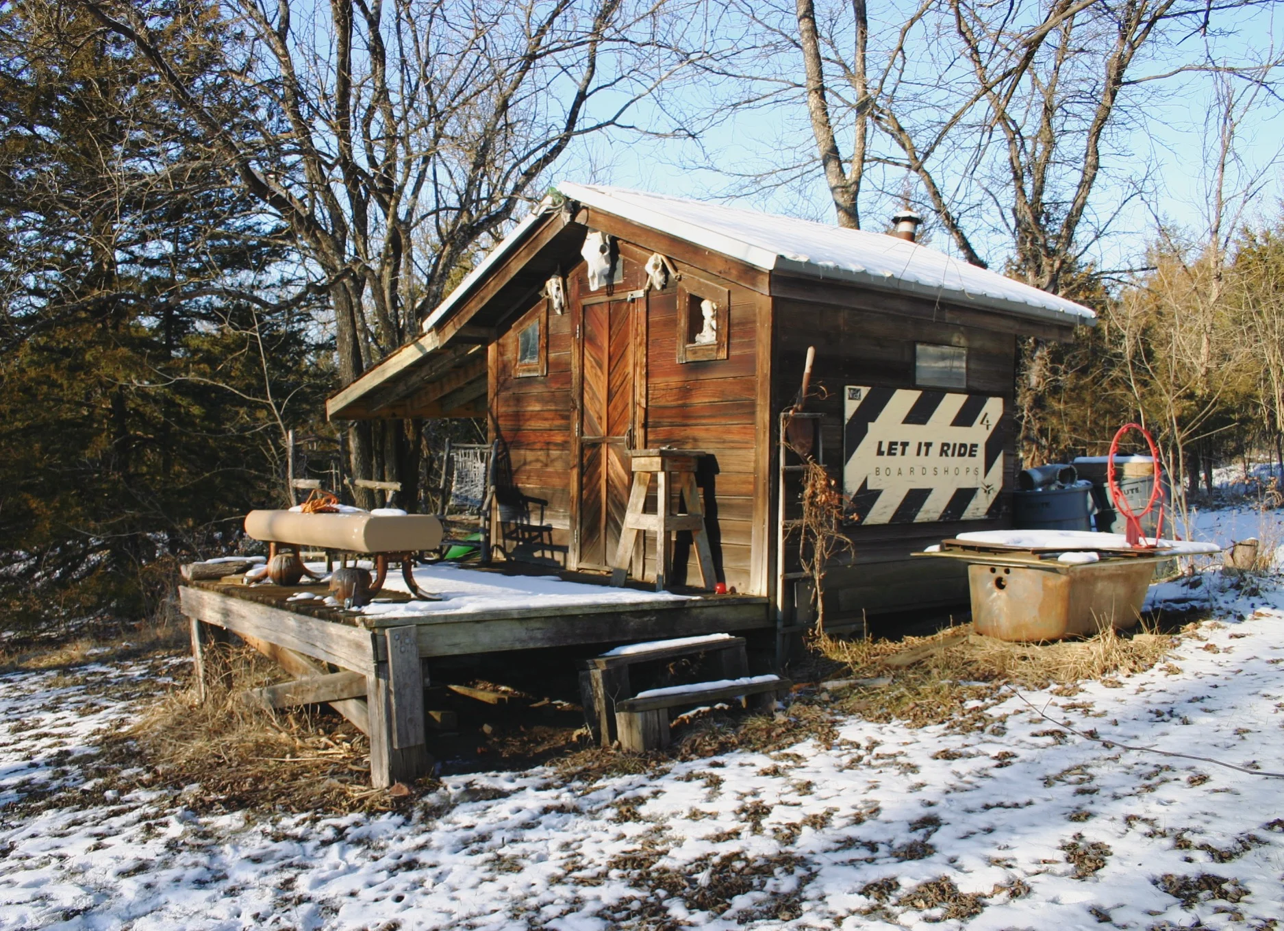 The sauna. John eventually wants to expand his stained glass operation here.