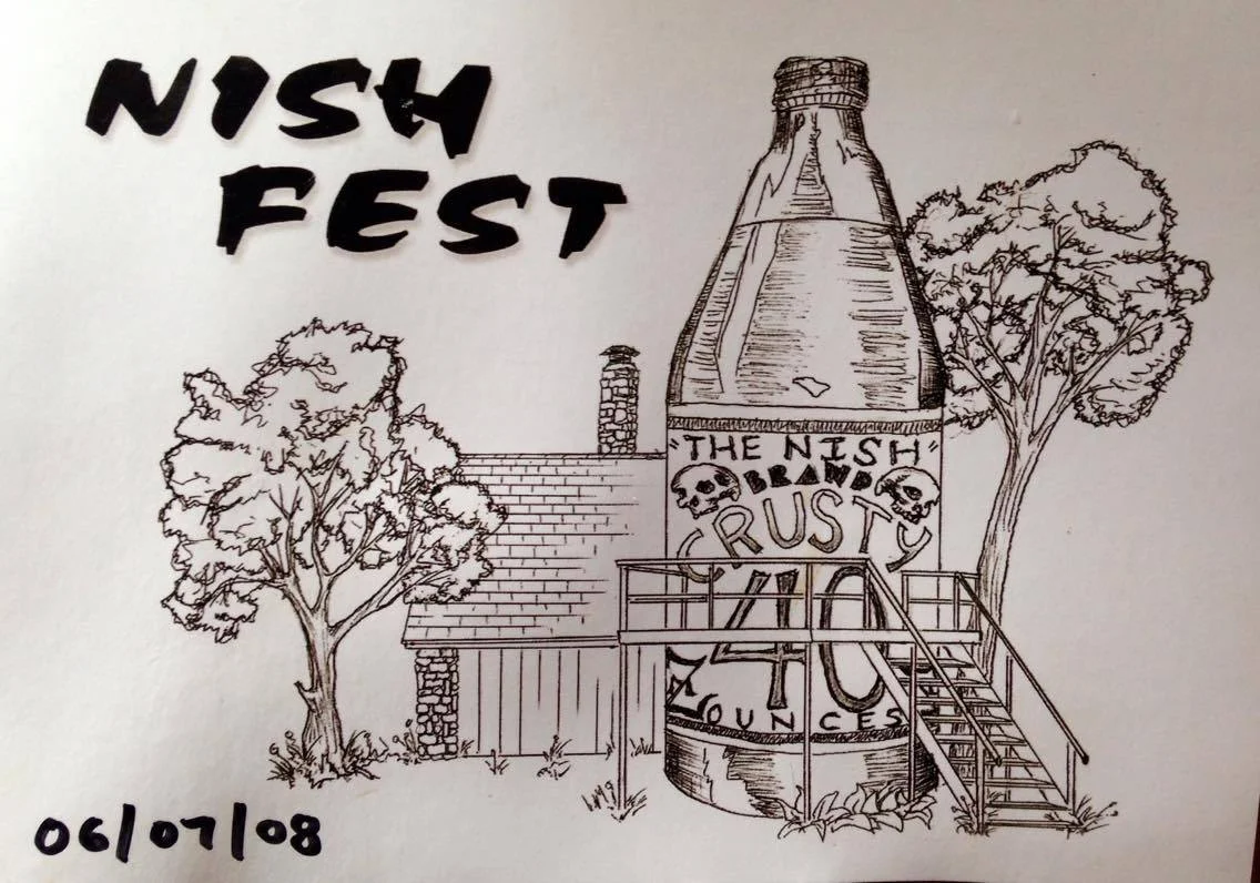 Courtesy of John Niswonger. In addition to being the site of Climax Fest in the 70's, the house of steps also served as the site of Nish Fest in 2008. This poster is brilliant- not many people can incorporate a 40 into the design of their house so s…