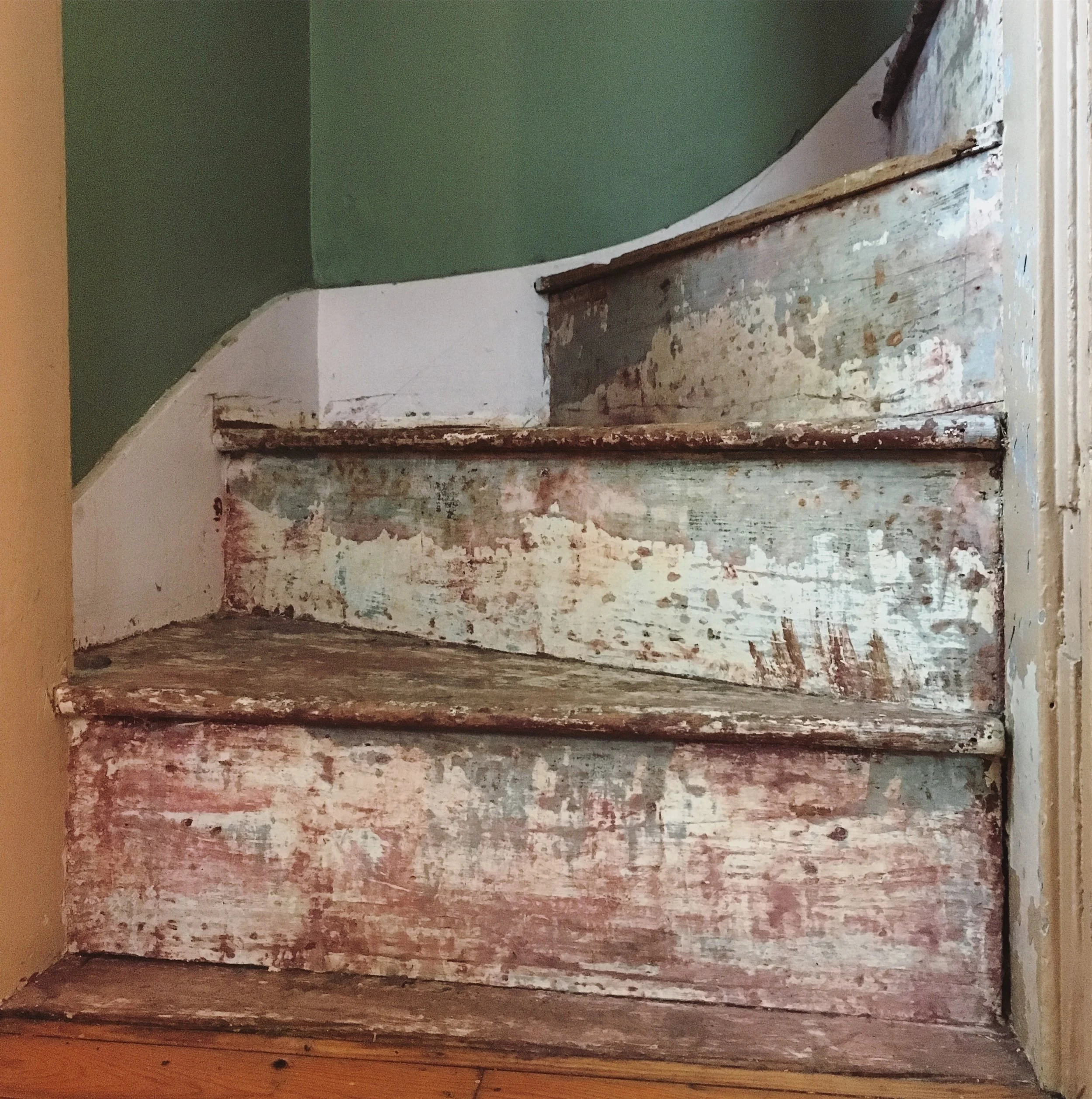 Stairs to the second story, totally patina-ed out.&nbsp;