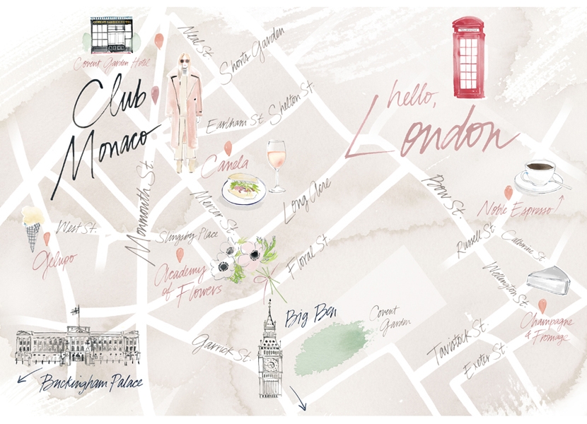 Covent Garden Map for Club Monaco Store Openings by Bernadette Marie Studio