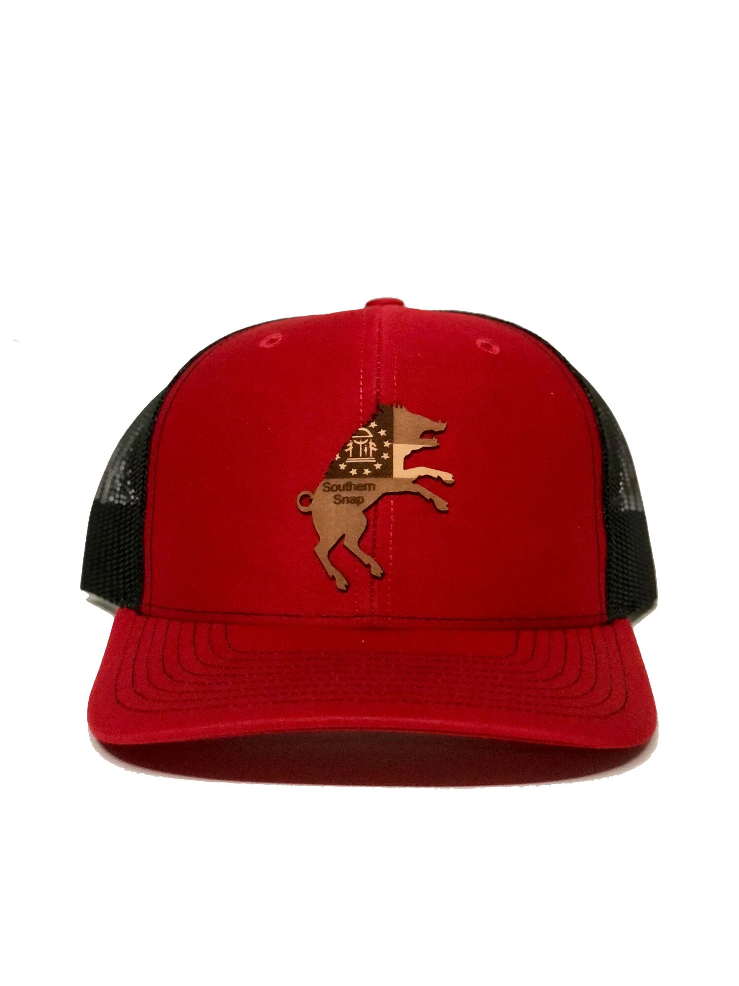 Georgia Flag Hog Leather Patch Trucker 