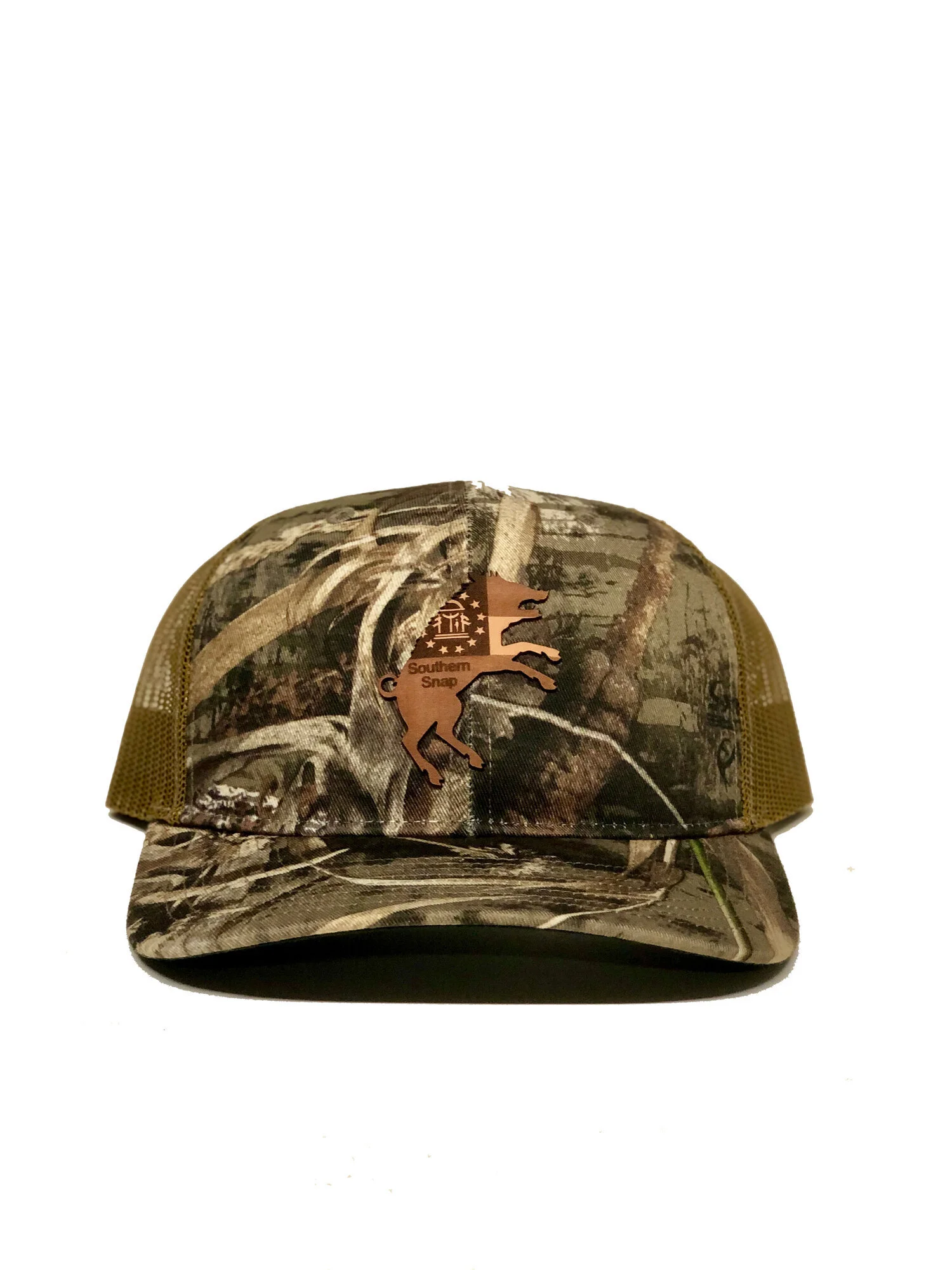 Georgia Flag Hog Leather Patch Trucker 