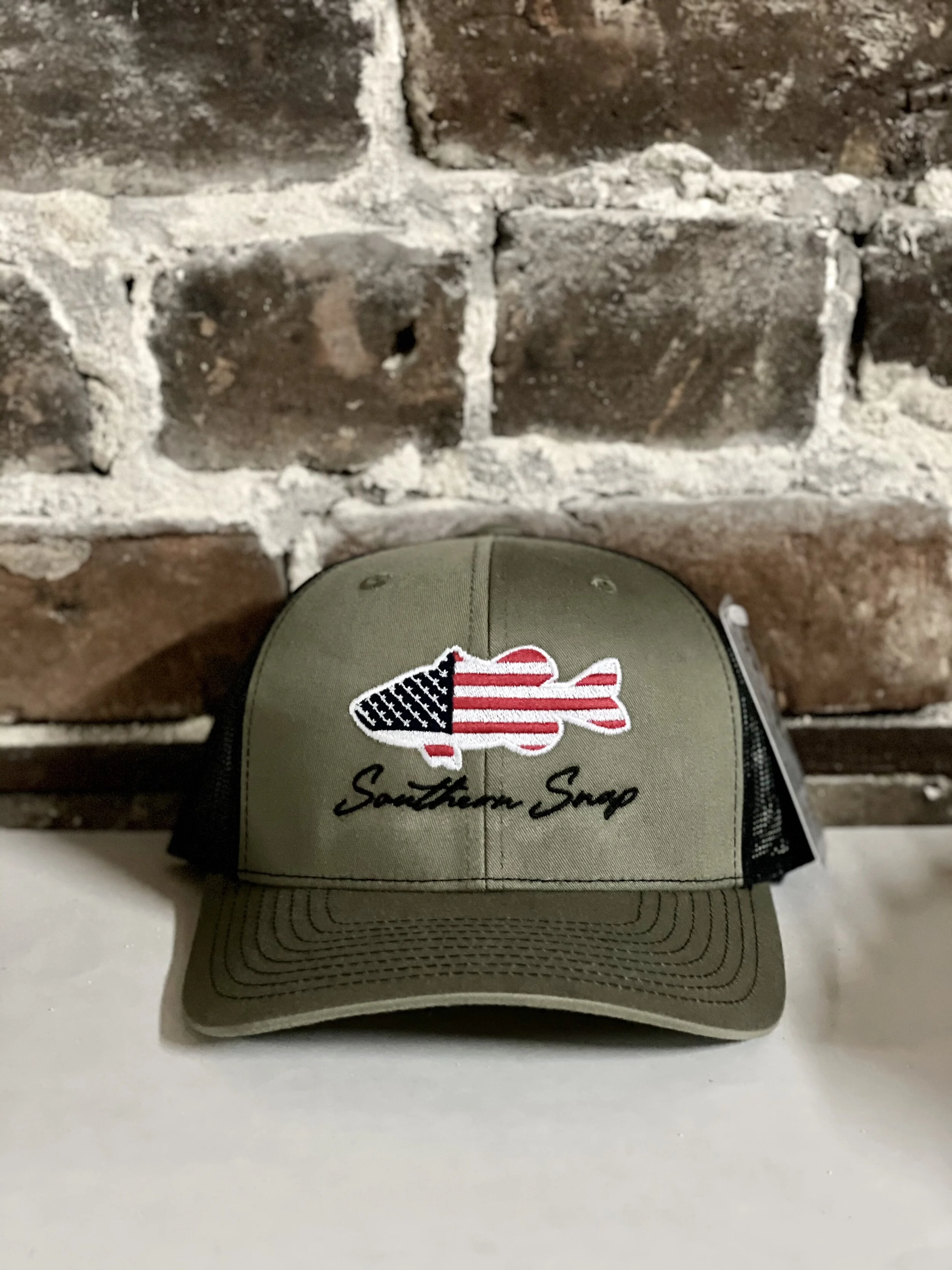 USA Flag Largemouth Bass Trucker Hat 