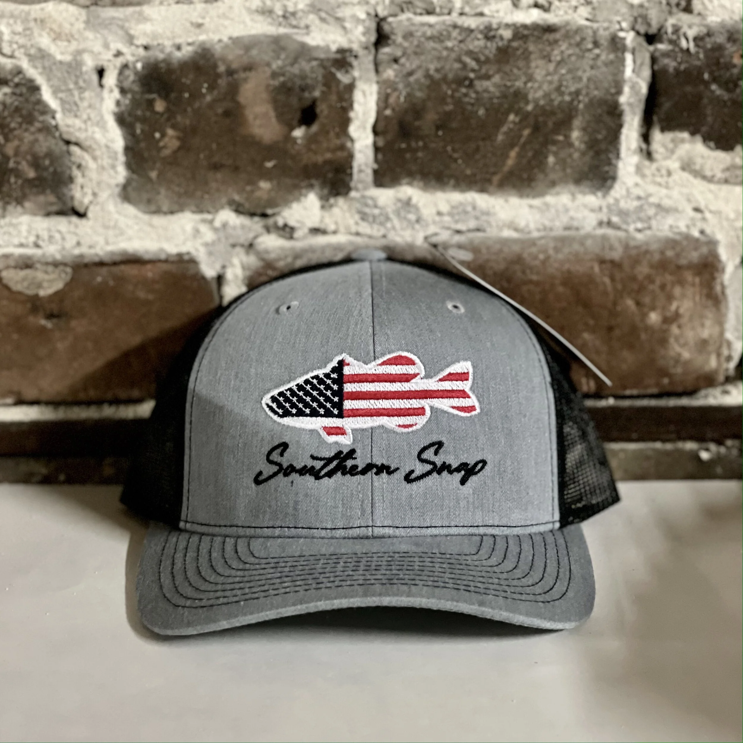USA Flag Largemouth Bass Trucker Hat 