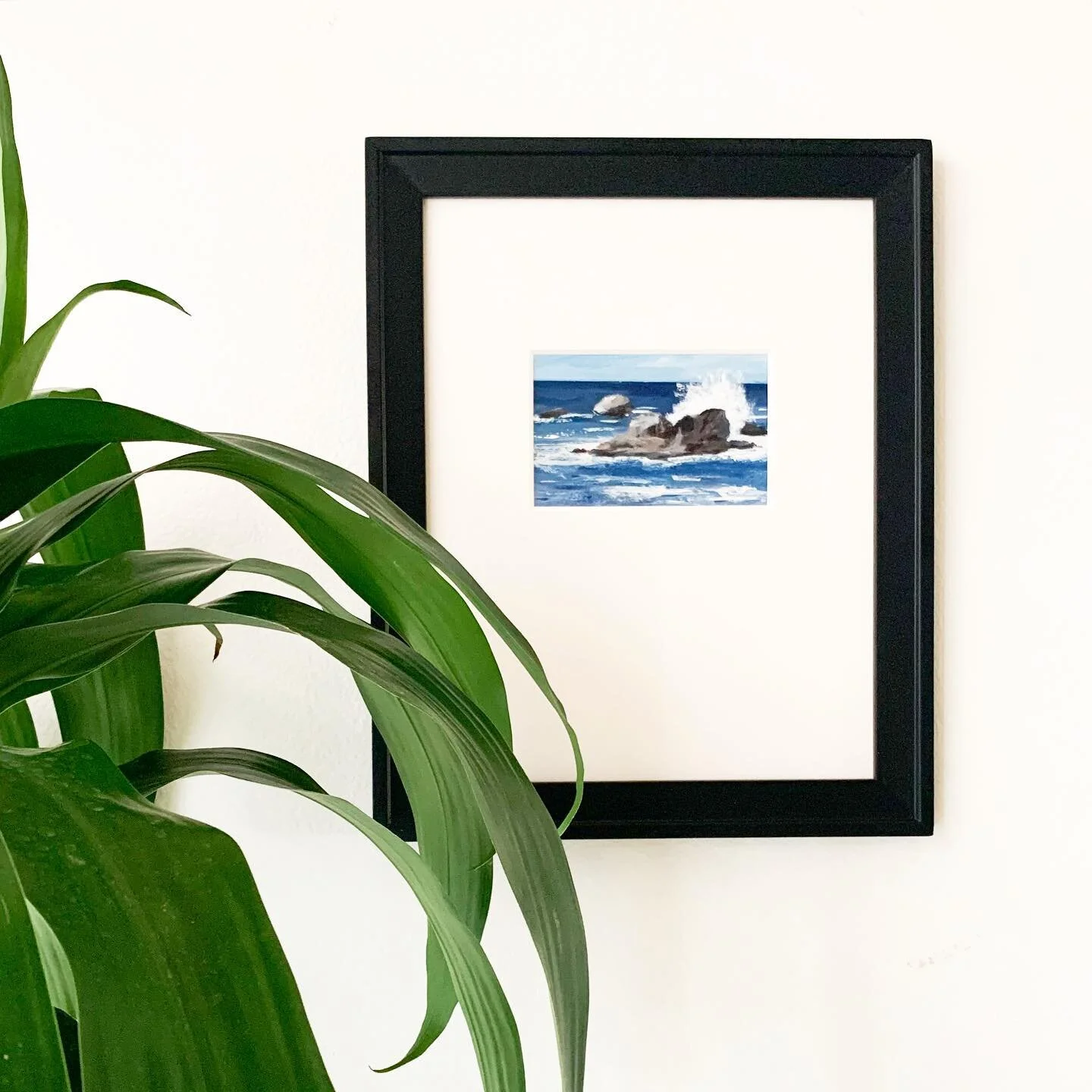 I believe that both art and plants make for an inspiring and calming space to come home to. And who doesn&rsquo;t want to come home to space that soothes the soul. 
⁣⁣
This mini painting is framed in a 11x14 frame. But a smaller framed can be used. S