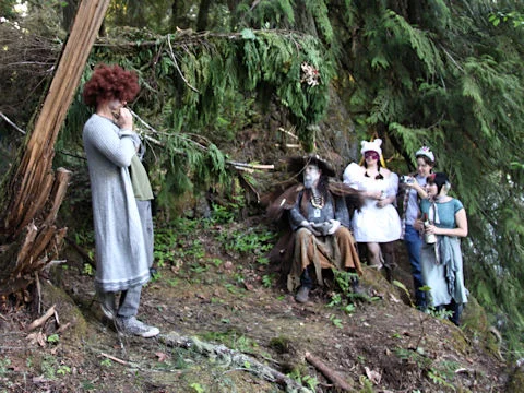 photo by Steven Fritz. Perhaps you didn't notice him at first, hovering above Josh's bewigged pate. But that's him. The rat from that year. 2008, perhaps? One of our largest rats. He is soon to drown in the Middle Fork, along with all the various things we infused in him. Hopes, rages, fears, bodily fluids, wishes, secrets, curses. L~E~T~~~~~G~O. Will you invite something else to take that now-empty space?