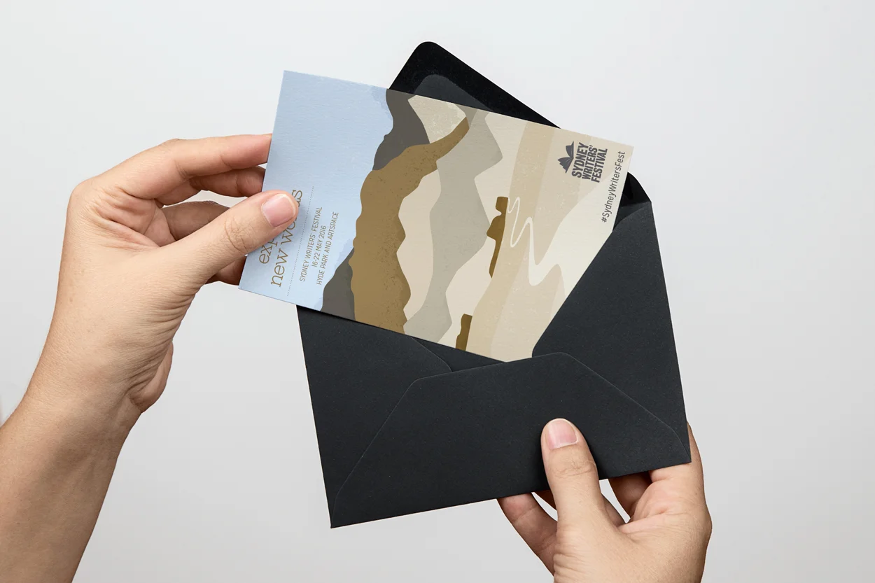 Sydney Writers' Festival <br> <p style= "font: Europa; font-size:8; font-weight:400; text-transform:lowercase; "> print design • campaign design</p>