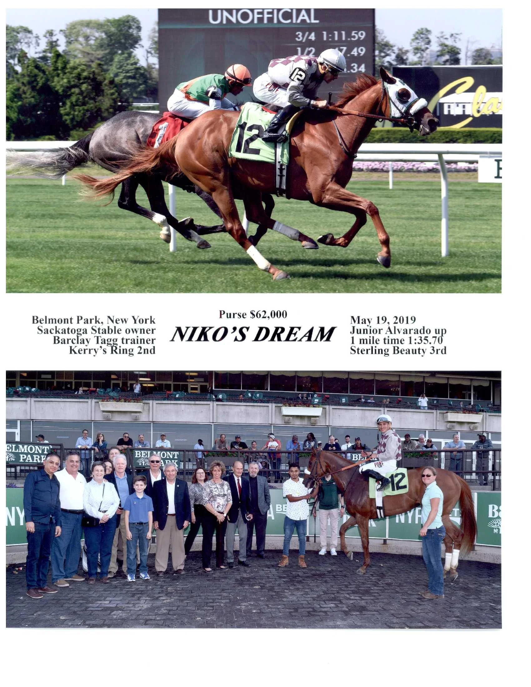 May 19, 2019 - Niko’s Dream Wins at Belmont Park