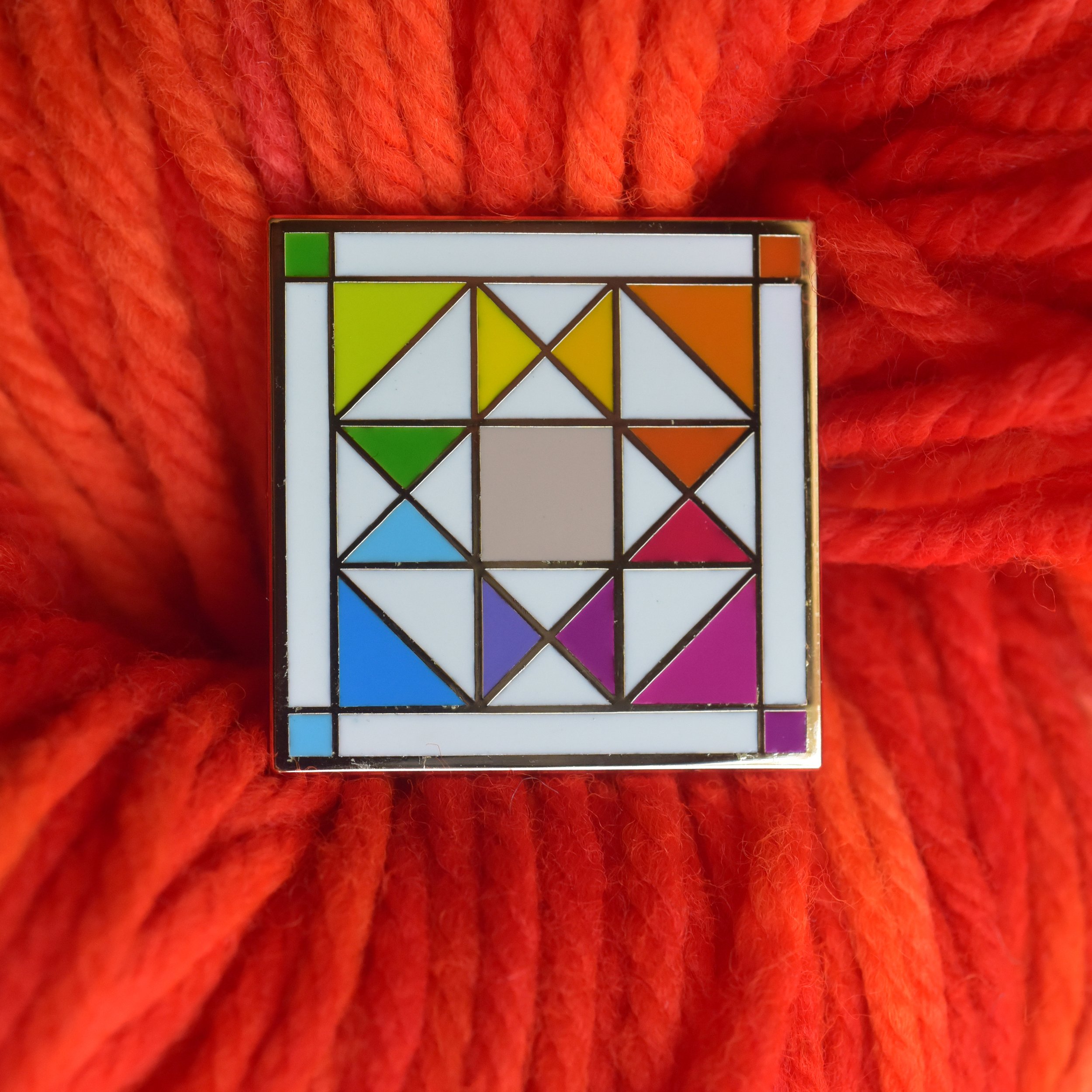 Quilt Star Block Enamel Pin- Rainbow